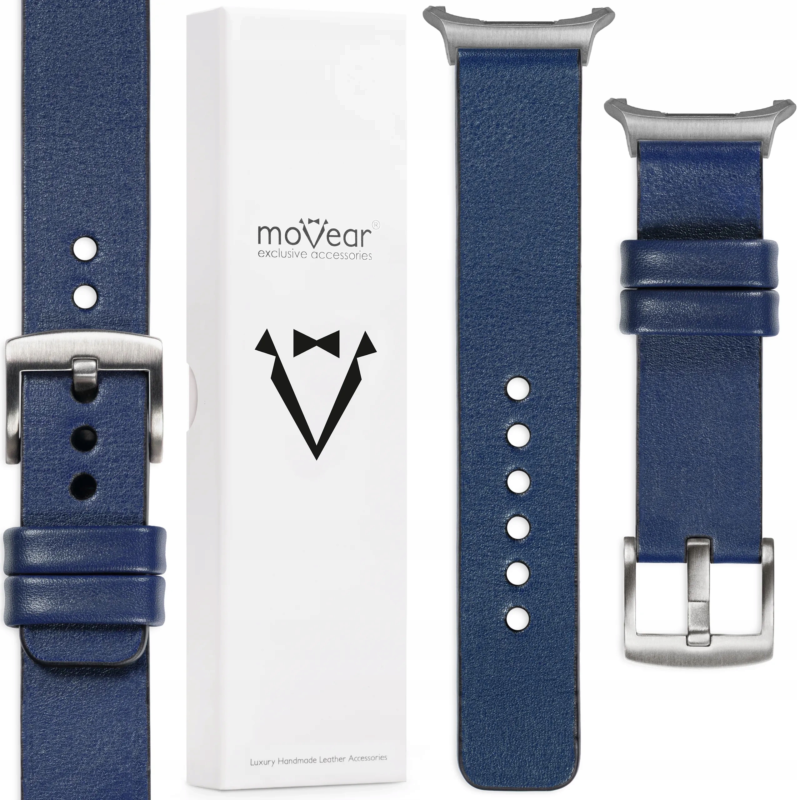 Kožený řemínek 24 mm pro Samsung Galaxy Watch Ultra, tmavě modrý Movear