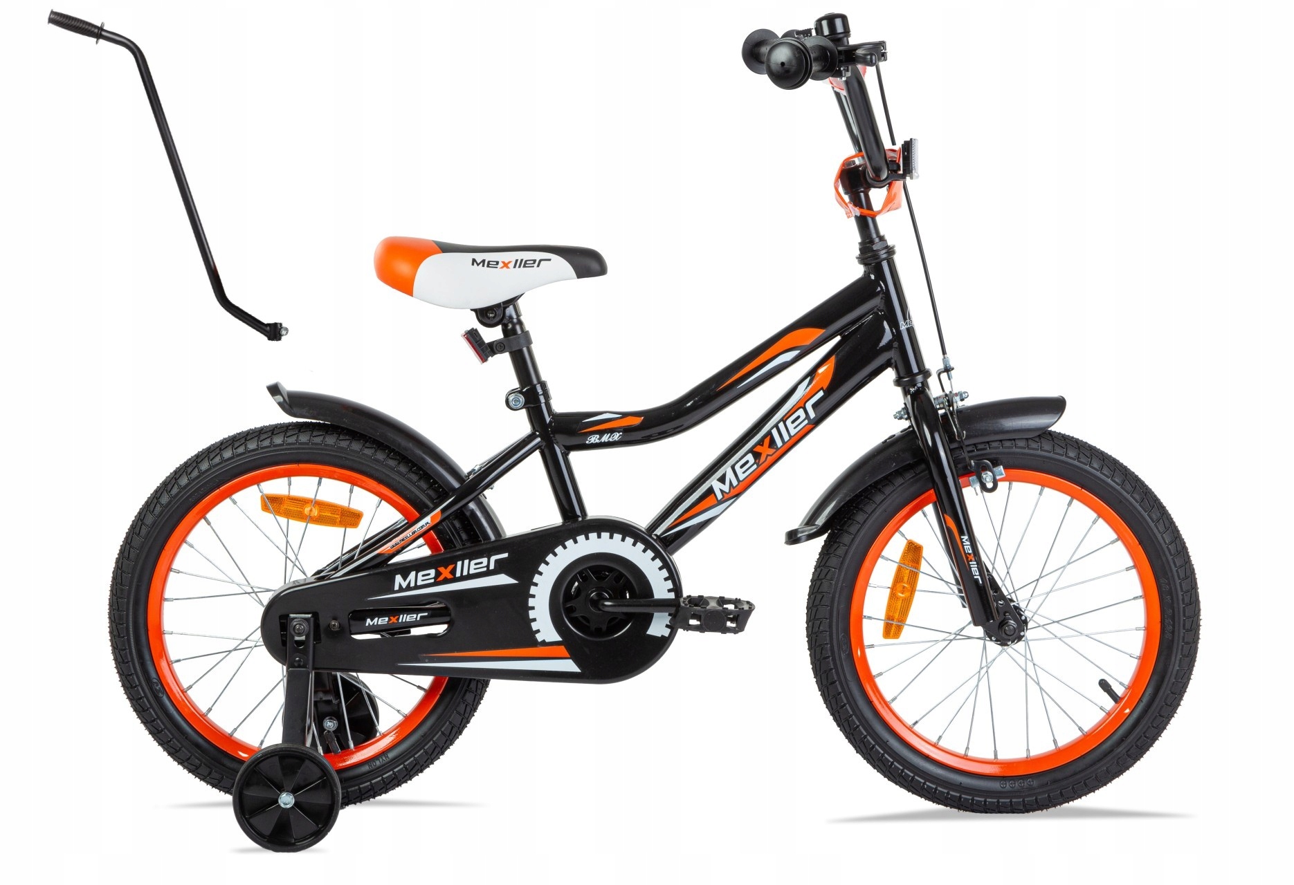 Rower Dziecięcy 16 Bmx Dla Chłopca Rowerek Mexller prowadnik koszyk