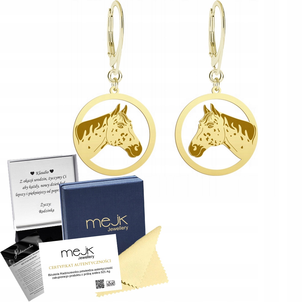 Náušnice Zlaté s koněm Appaloosa 925 Dárek Šperky Žena Gravírování