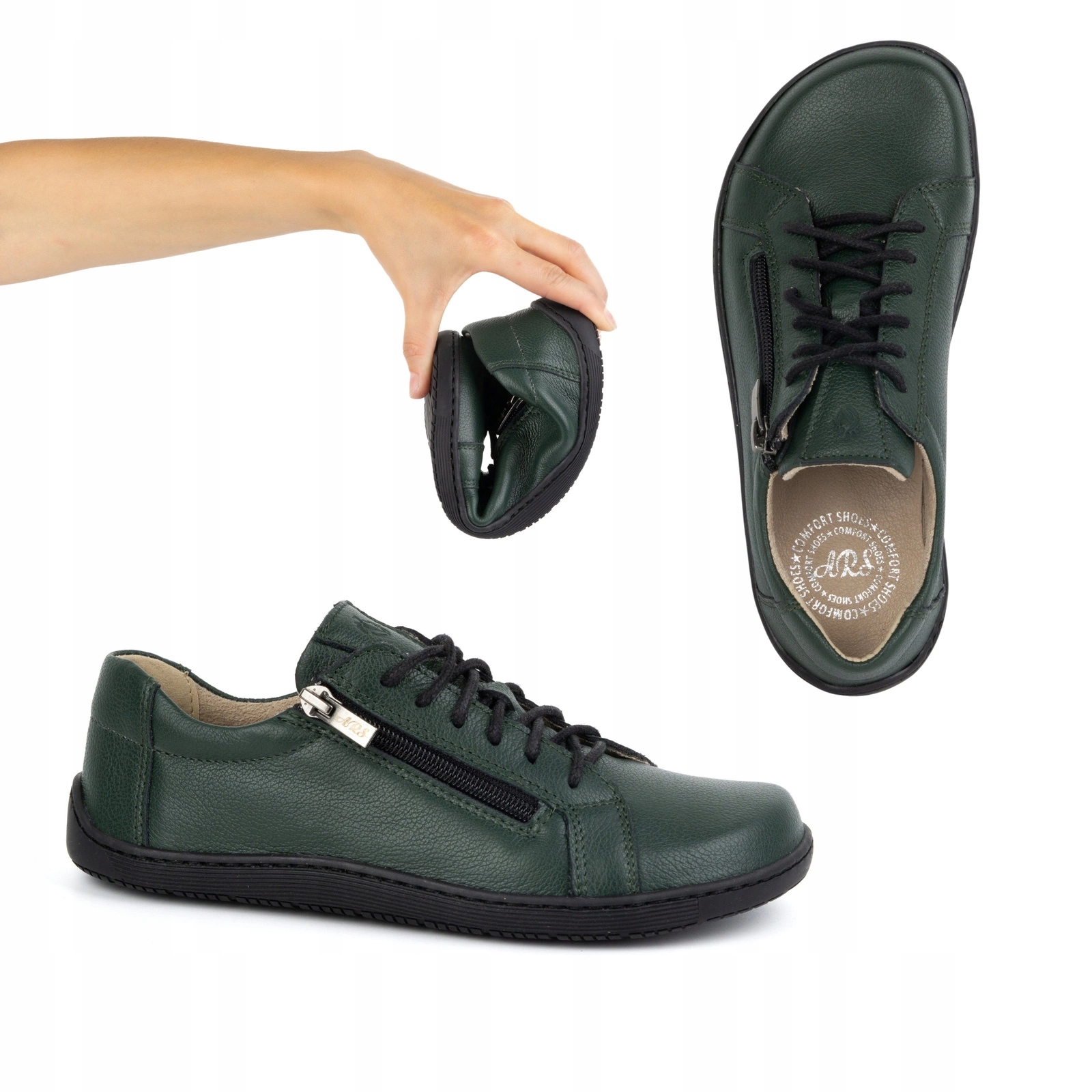 Dámské minimalistické kožené barefootové boty model 1243 zelené 42