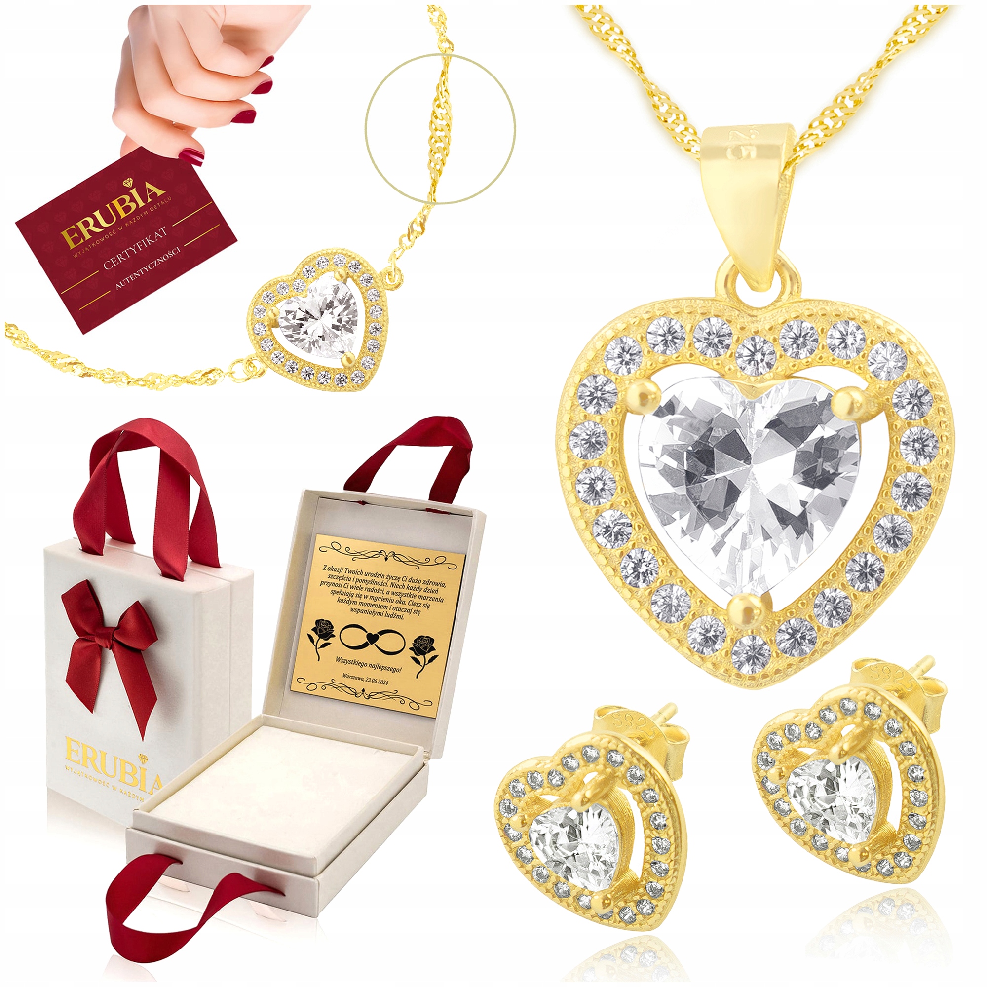 Sada Šperků Pozlacené Srdce 925 Velká Sada Šperků 60 CM Gravírování