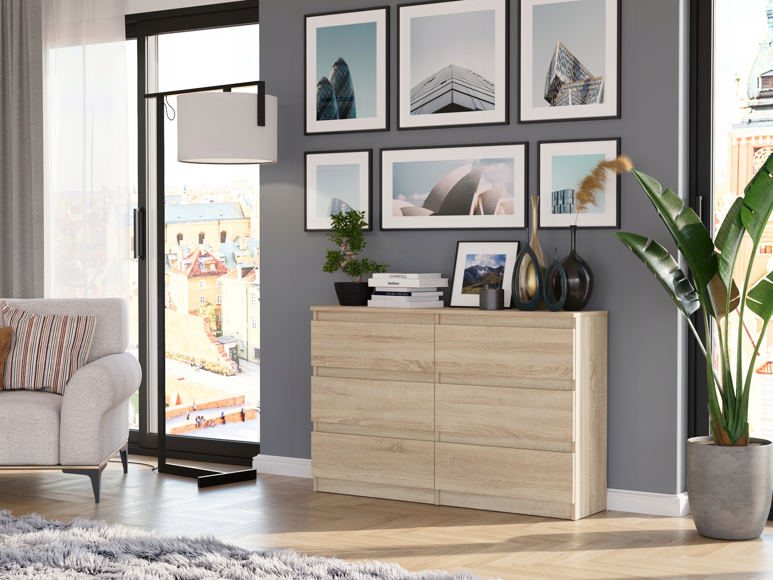 KOMODA 120CM SZAFKA 6 SZUFLAD R-120 SONOMA