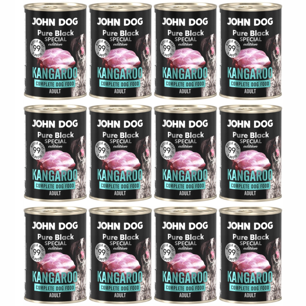 Karma mokra dla psa John Dog Pure Black Dorosły Kangur Zestaw 12x400g