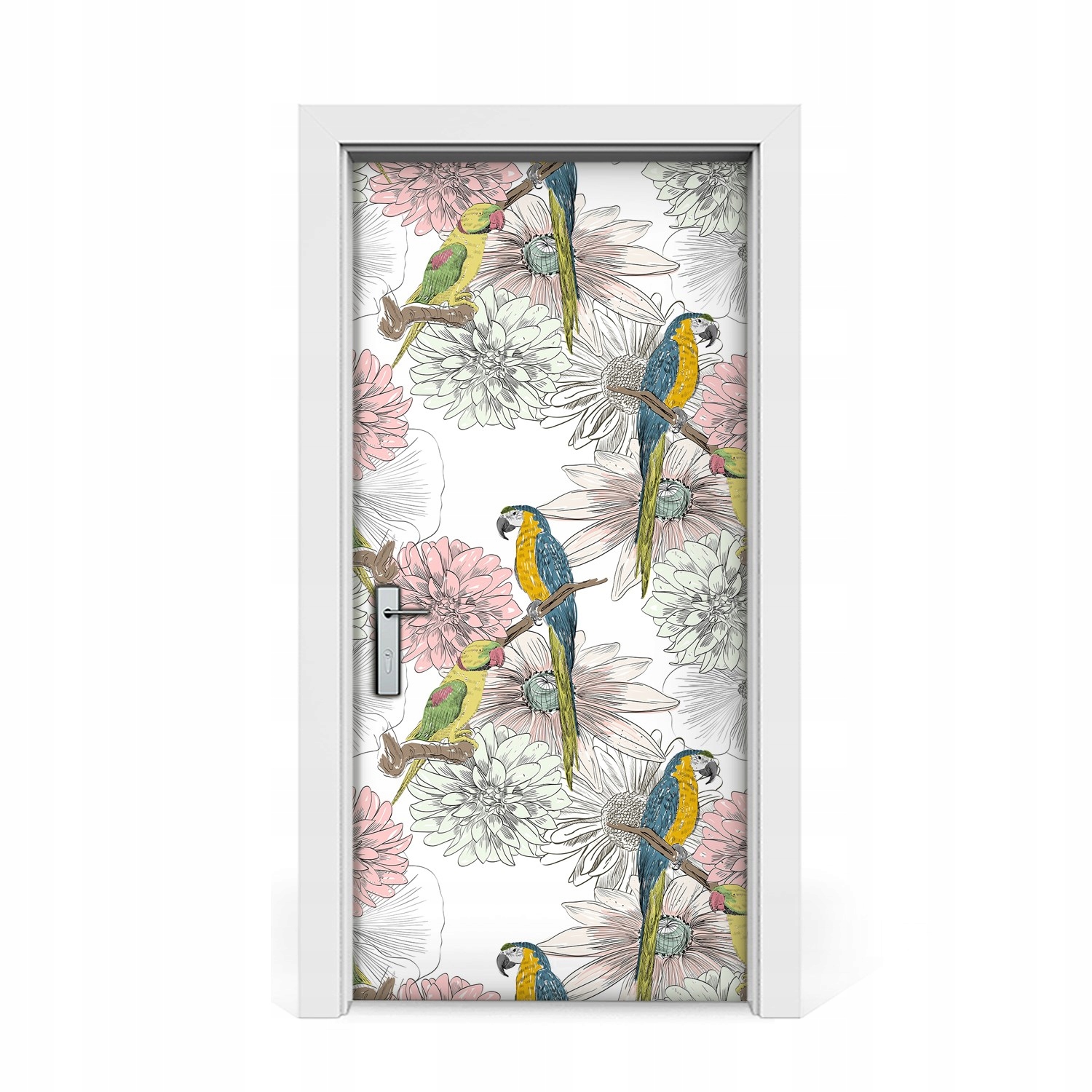 

Naklejka na drzwi Papuga i kwiaty rysunek 95x205