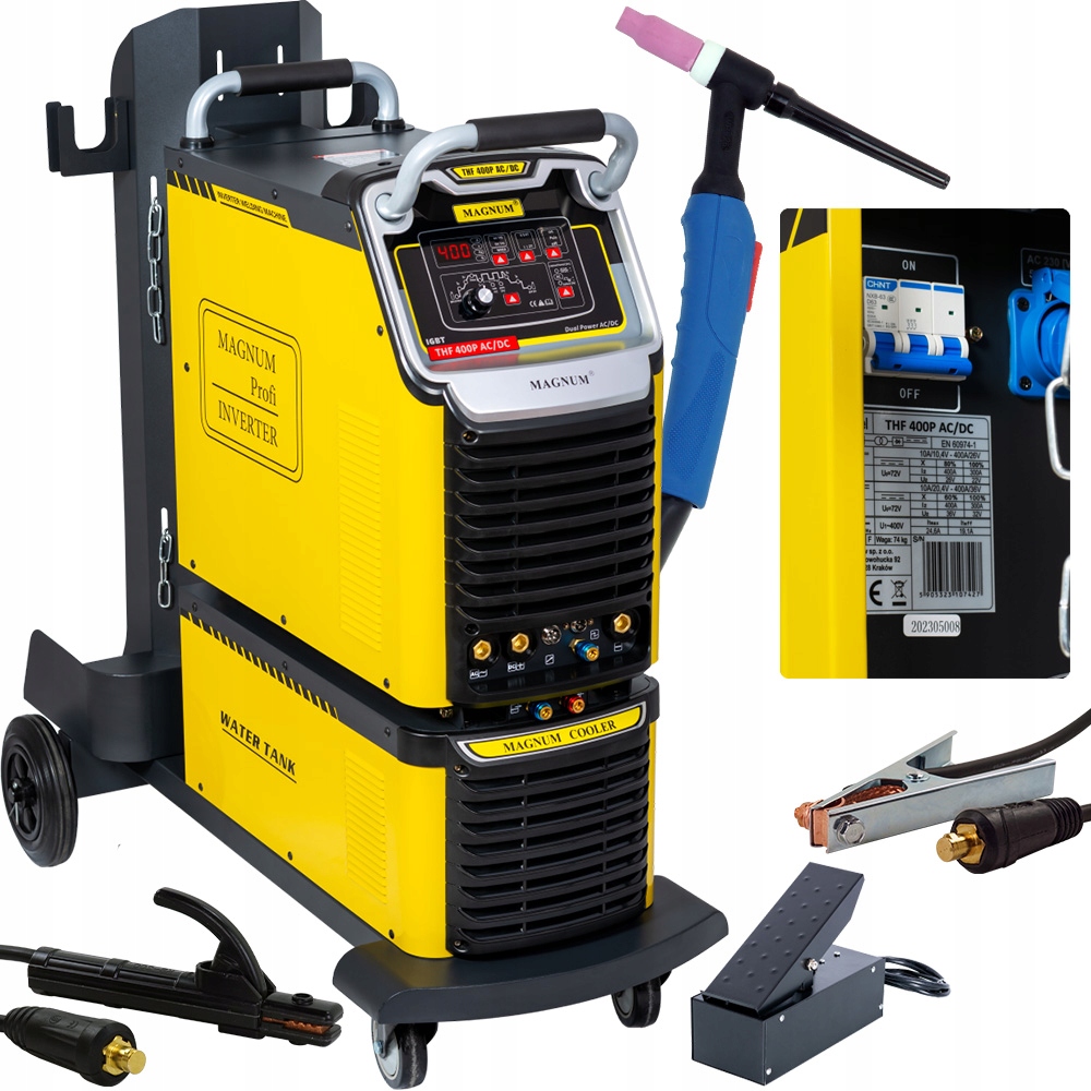 Spawarka Tig Ac DC Magnum Thf 400A 80% Igbt Chłodnica Podwozie Uchwyt 8m