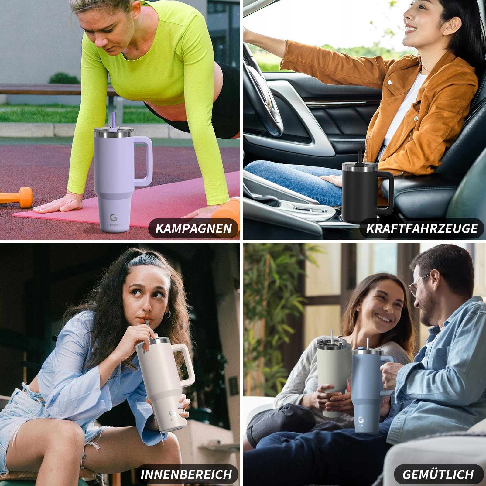BIGRD KUBEK TERMICZNY 1.18L STAL NIERDZEWNA Z UCHEM I SŁOMKĄ RÓŻOWY — miniatura 4