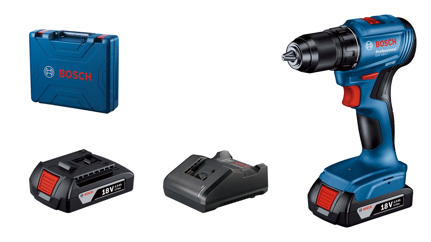 Batéria Aku Vŕtačka 18V 2X2.0AH Gsr 185-LI S Kufrom A Nabíjačkou Bosch