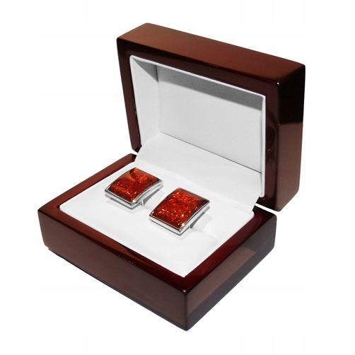 Velké Stříbrné manžetové knoflíčky k obleku z přírodního Jantarového stříbro 925