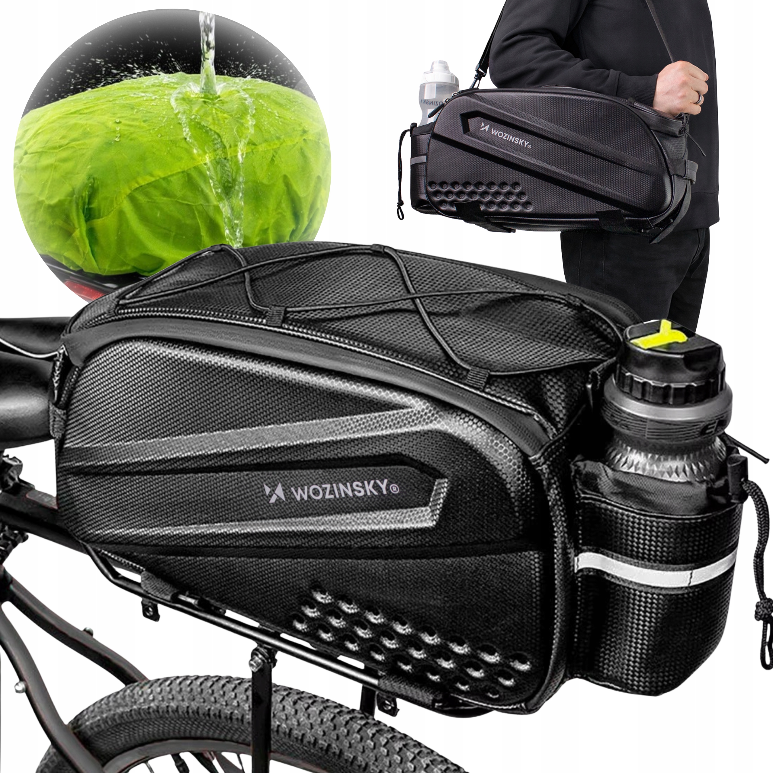 SAKWA ROWEROWA NA BAGAŻNIK TORBA NA ROWER WODOODPORNA PASEK POKROWIEC 14l