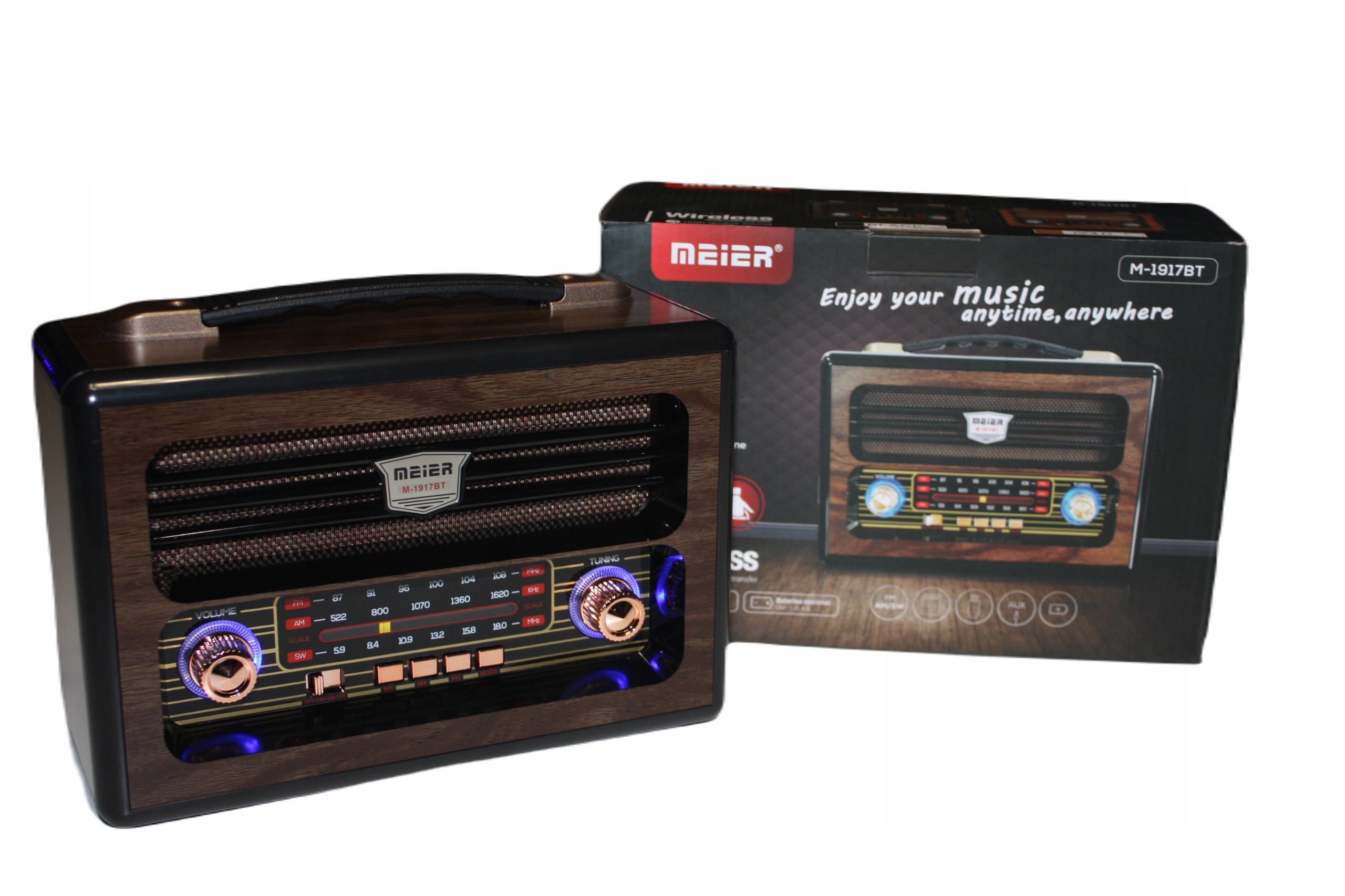RADIO W STYLU RETRO FM Meier M-113BT + PILOT Radio FM AM SW