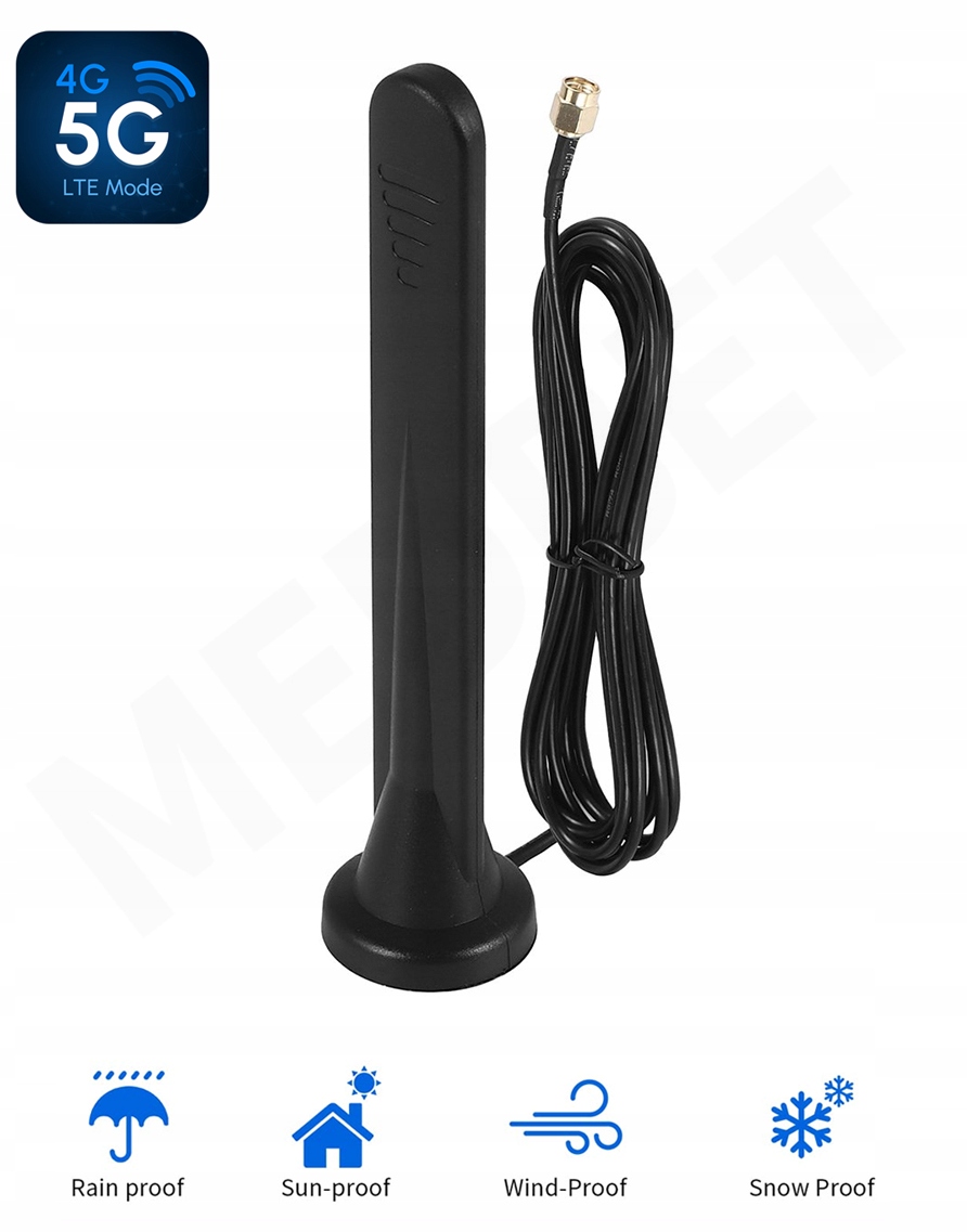 MOCNA ZEWNĘTRZNA ANTENA GSM LTE 3G 4G 5G Wi-Fi 15 dBi Z MAGNESEM WTYK SMA