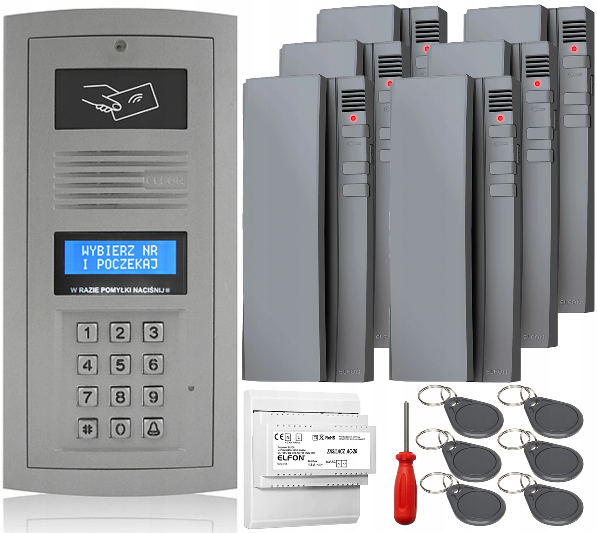 Domofón v balení Elfon OP-255R-P Nástenná brána 6x Unifon Šedá kľúčenka