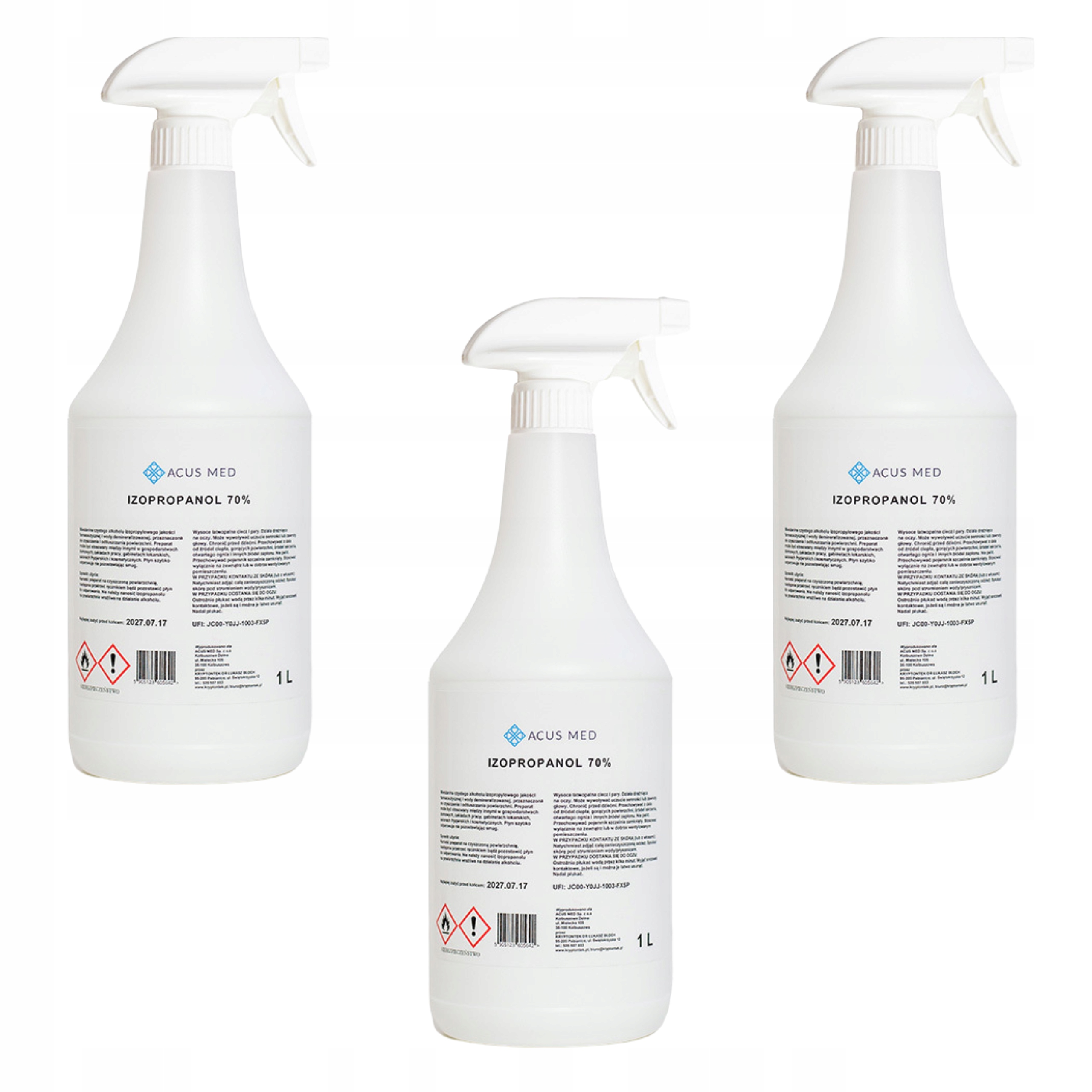 Zestaw Alkohol Izopropylowy Z Atomizerem Izopropanol Ipa 70% Acus Med 1L