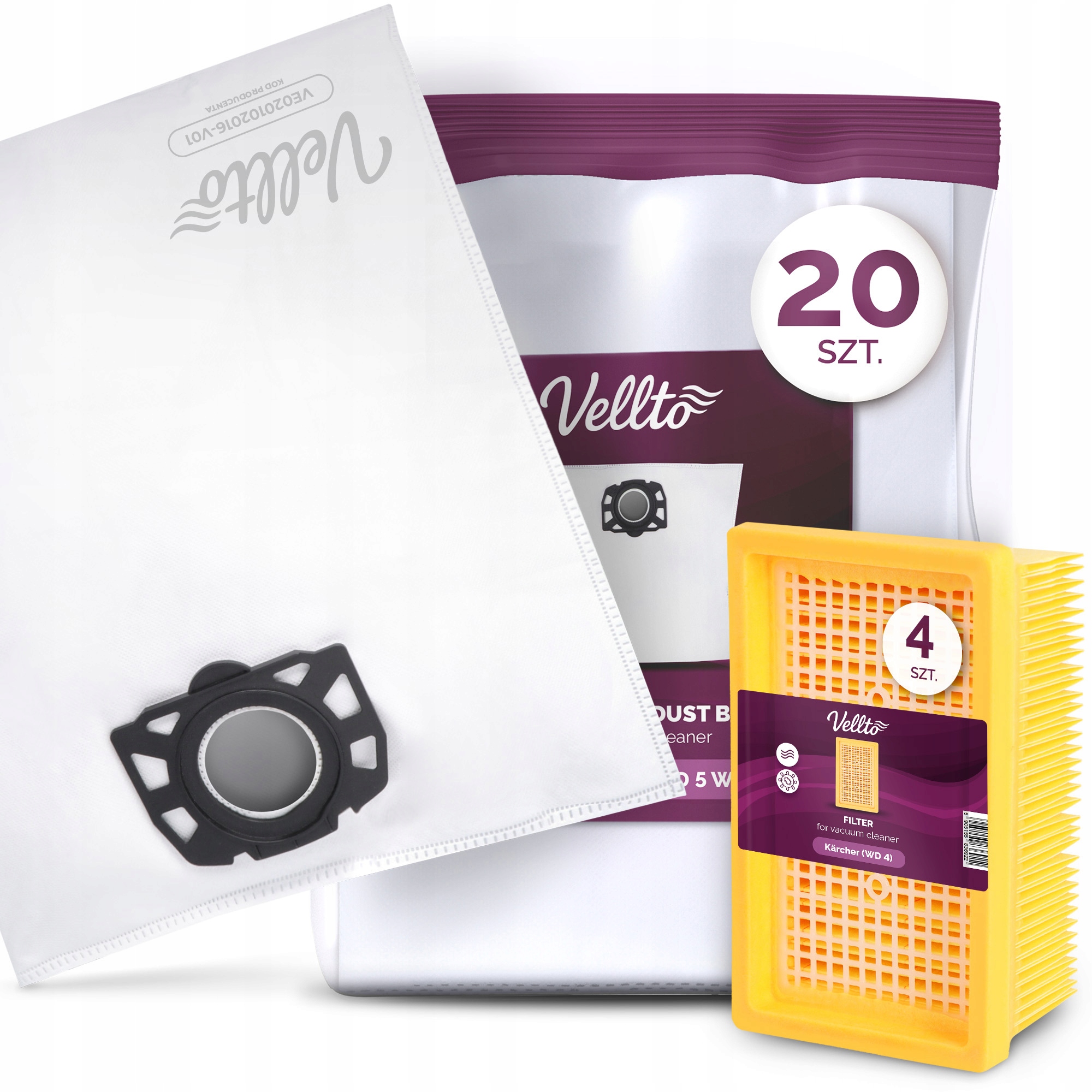 20x Sáček Do Vysavače Karcher WD4 WD5 WD6 MV4 MV5 MV6 4x Filtr Řekne E3-V