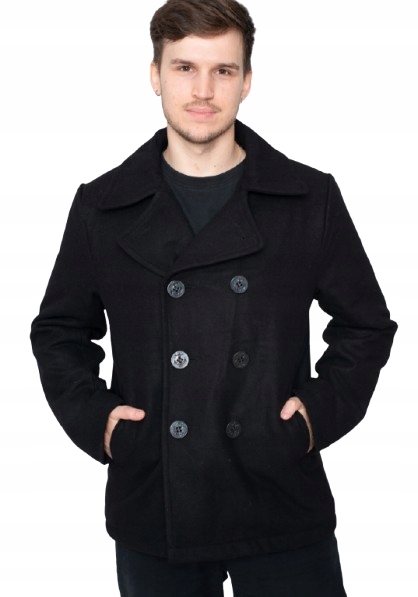 Brandit Kabát S Vlnou, Hladký, Černý, S Knoflíky, Velikost 6_A