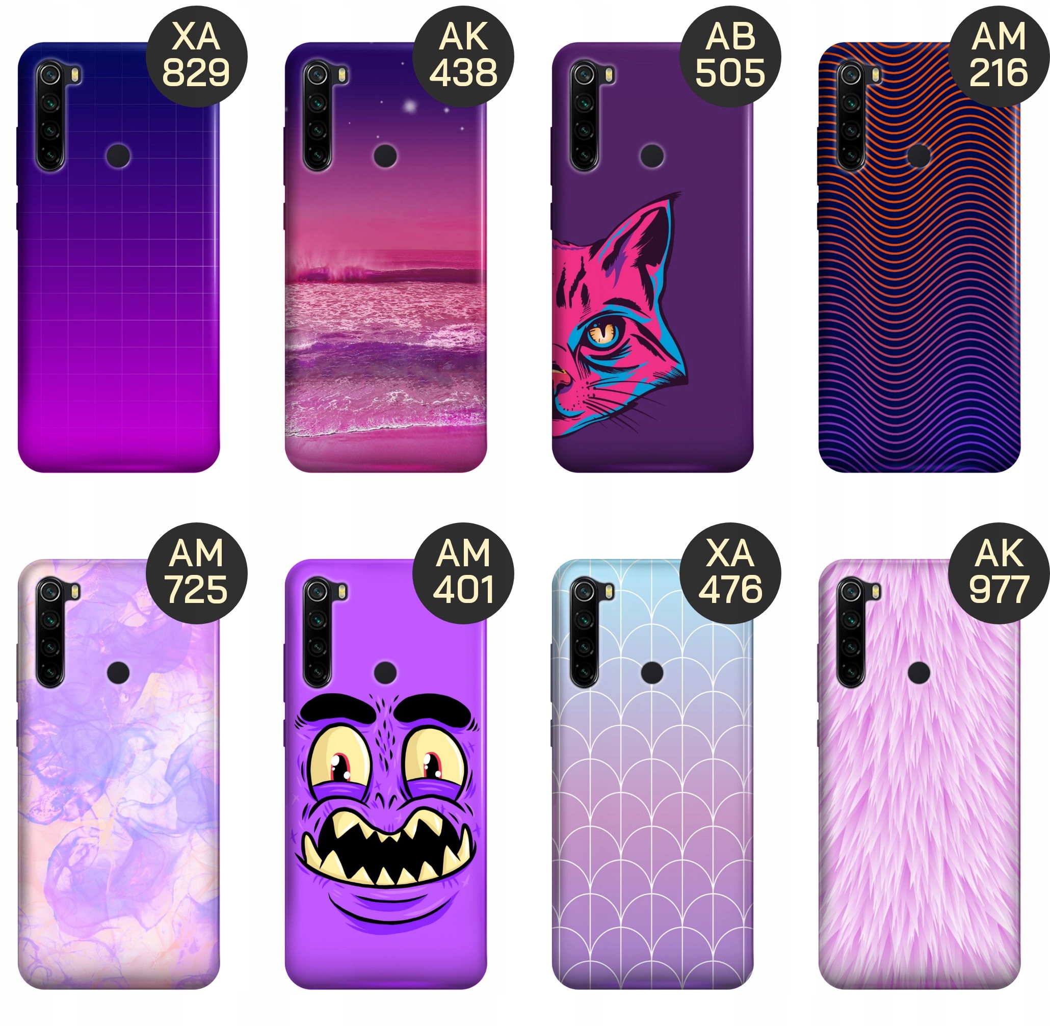 ETUI DO XIAOMI REDMI NOTE 8 WZORY FIOLETOWE FIOLET KSZTAŁTY OBUDOWA CASE Typ plecki