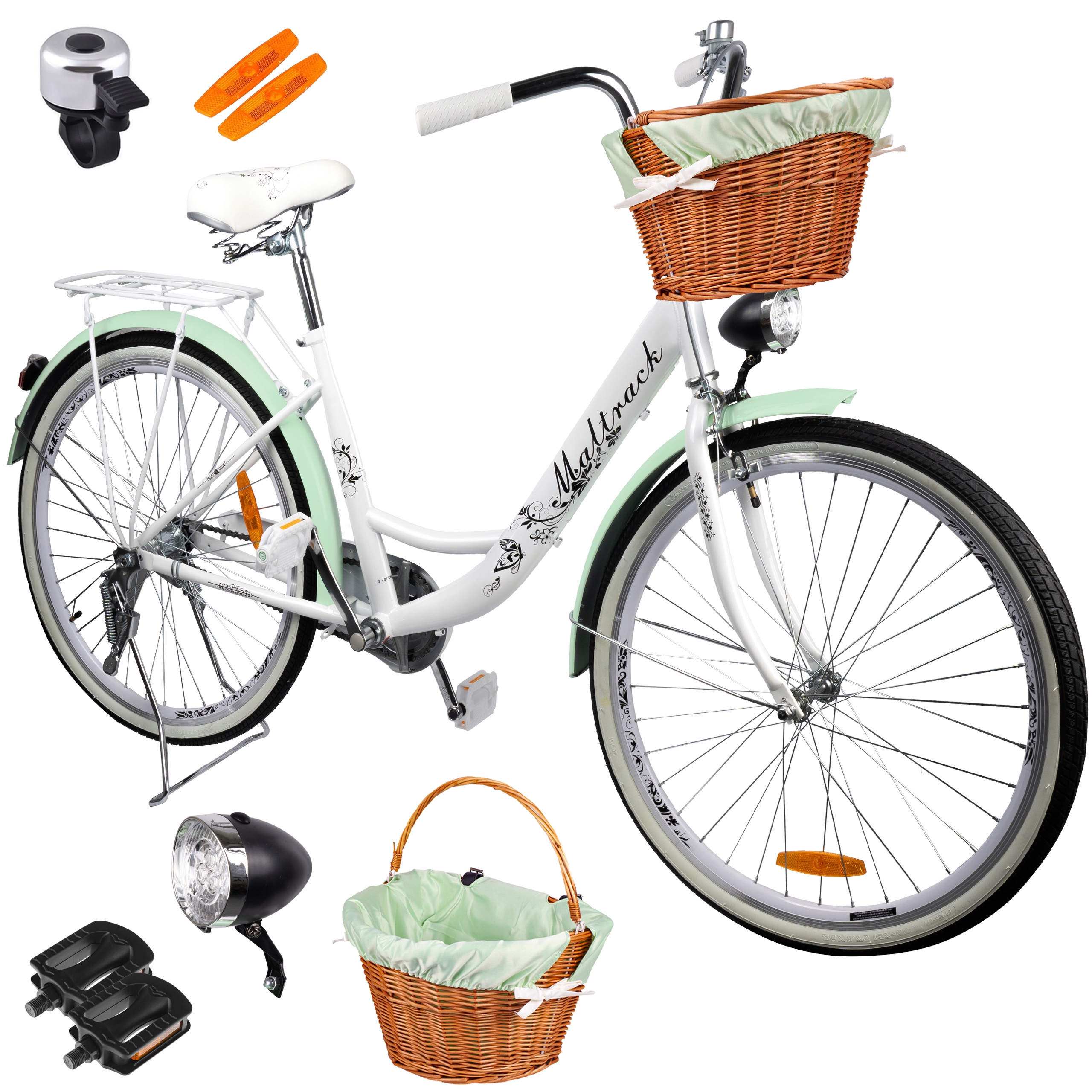 Dámské Městské Kolo 26" Světla Ocelový Rám 17" Kola 26" Nosič Zvonek