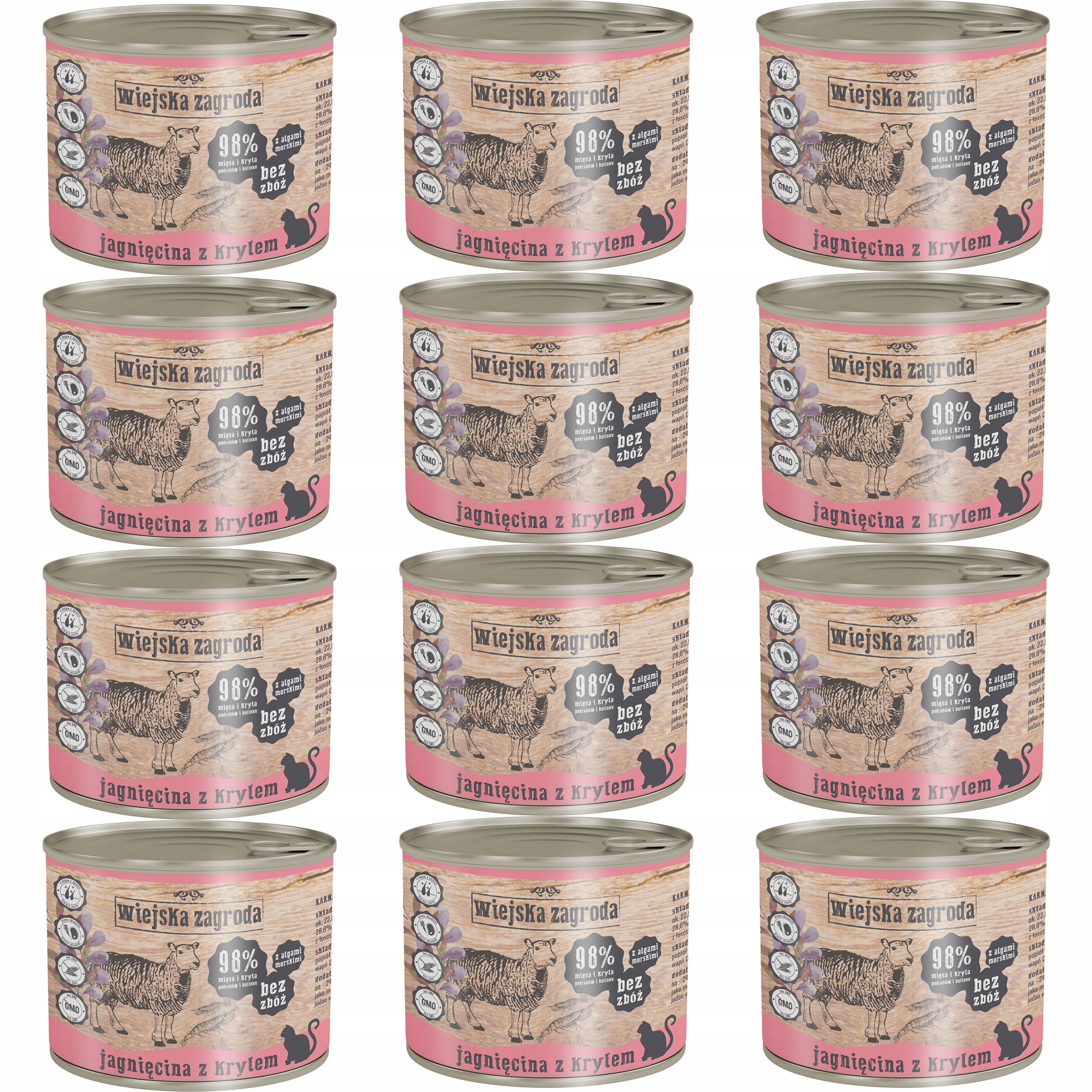 Levně Wiejska Zagroda Krmivo pro kočky Jehněčí Kryl 12x200g