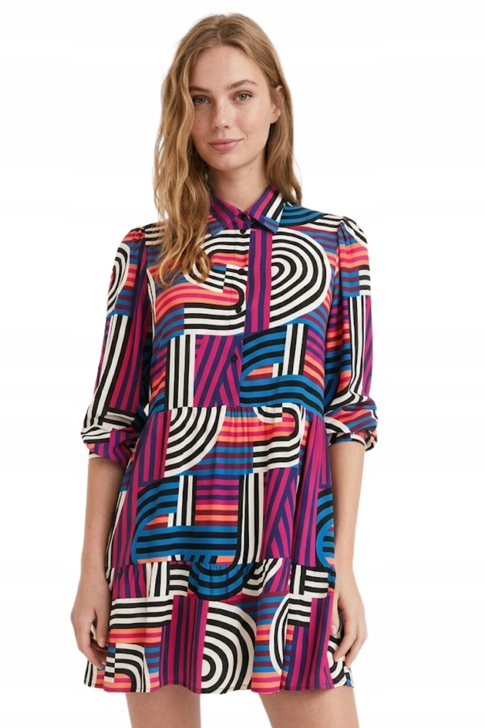 Šaty Desigual dámská barevná tunika s geometrickými vzory vel.
