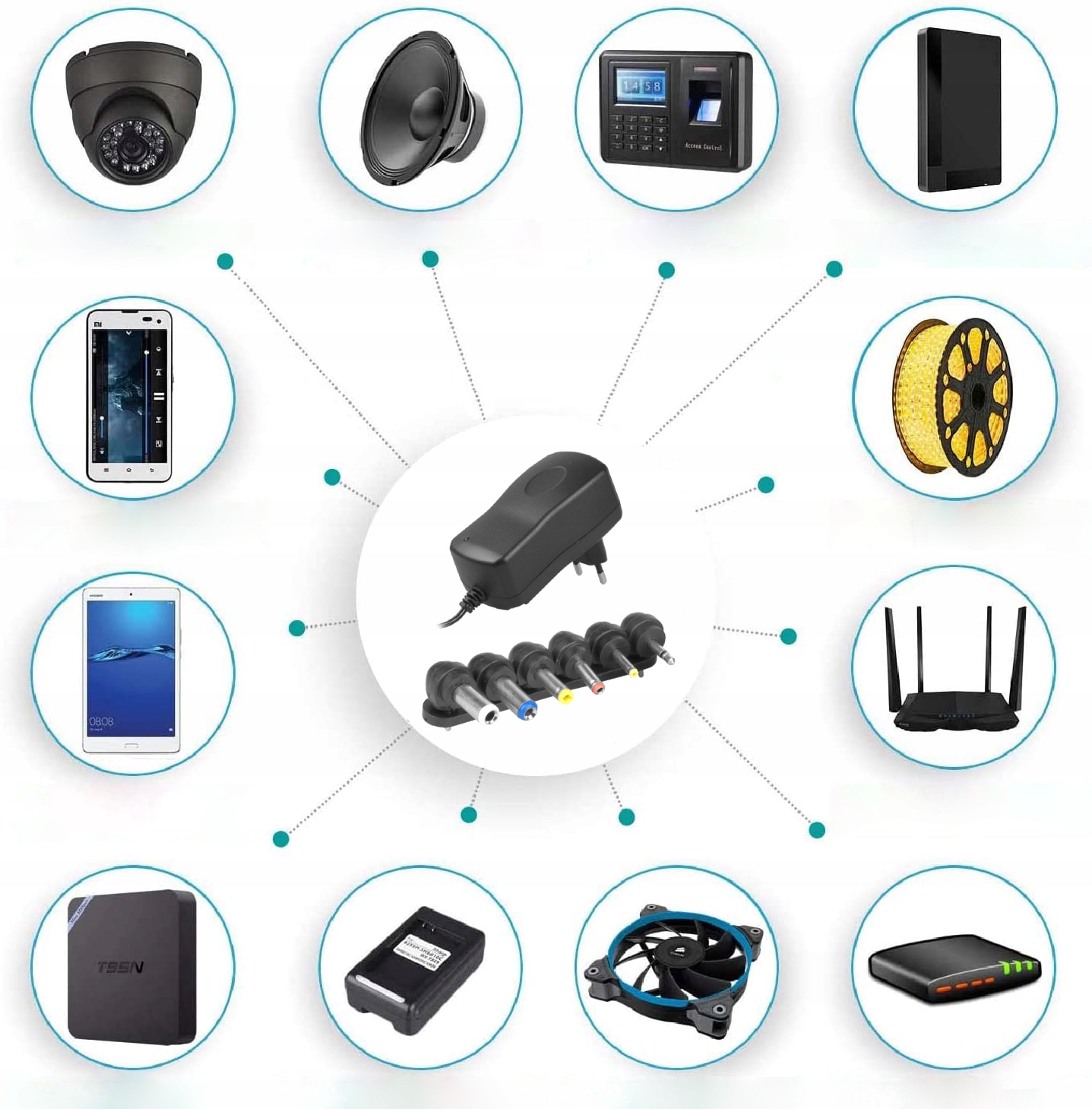 ZASILACZ UNIWERSALNY REGULOWANY DC 3-12V 2A 24W 6 WTYKÓW Maksymalny prąd wyjściowy 2 A