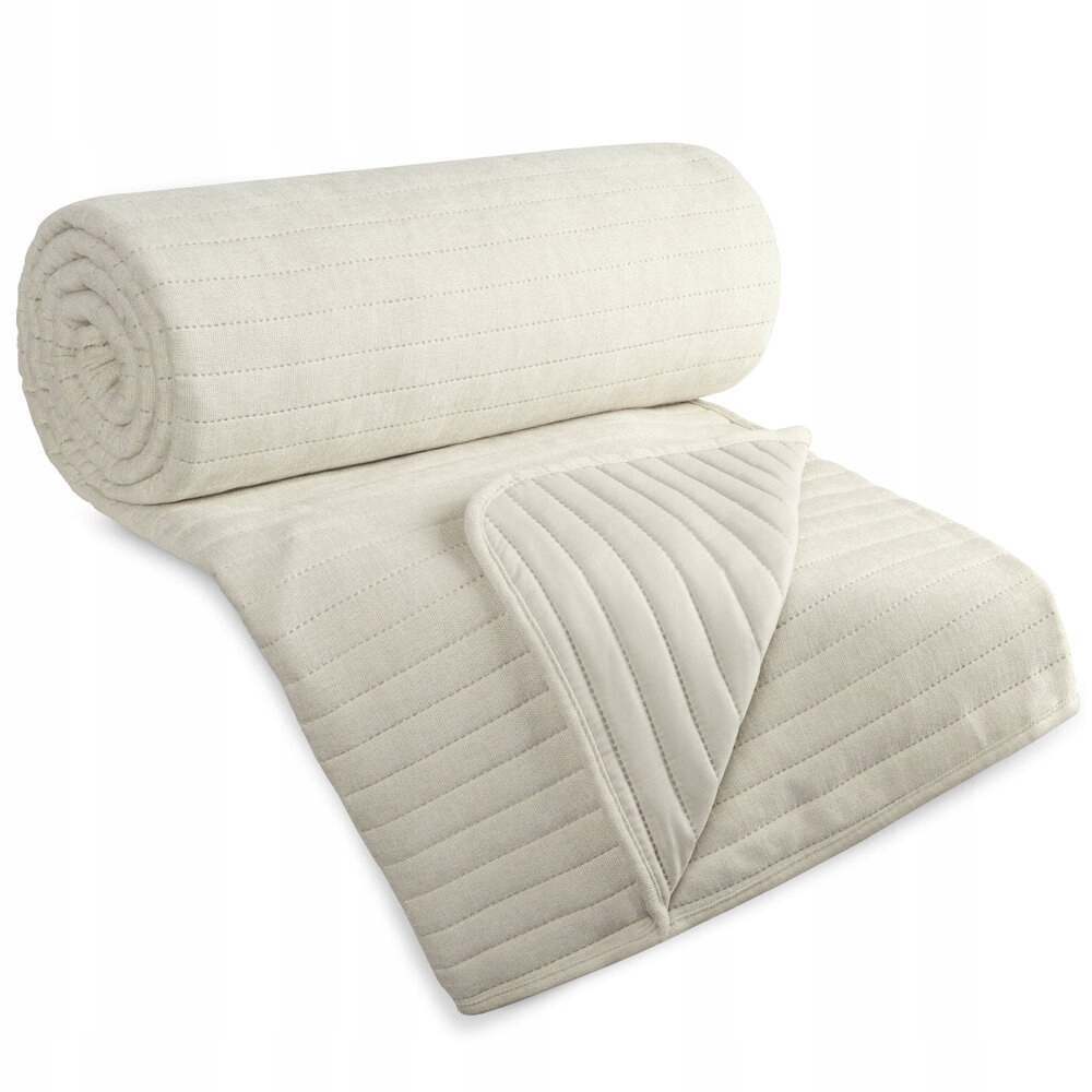 Dekorativní přehoz Glori 220x240 krémová žinylka prošívaná pruhovaným vzorem