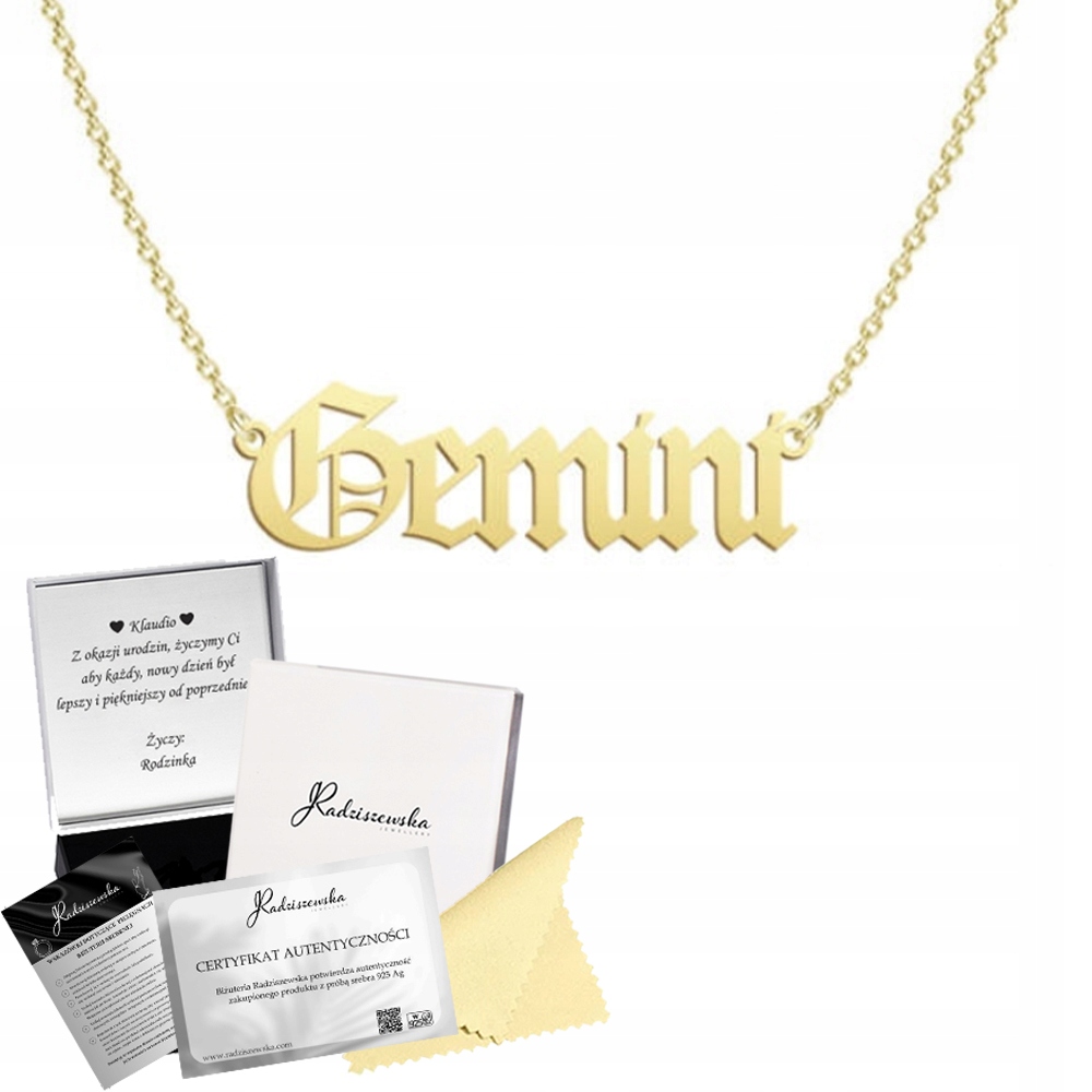 Zlatý Náhrdelník Znamení Zvěrokruhu Dvojčata Gemini Stříbro 925 Dárek Přání