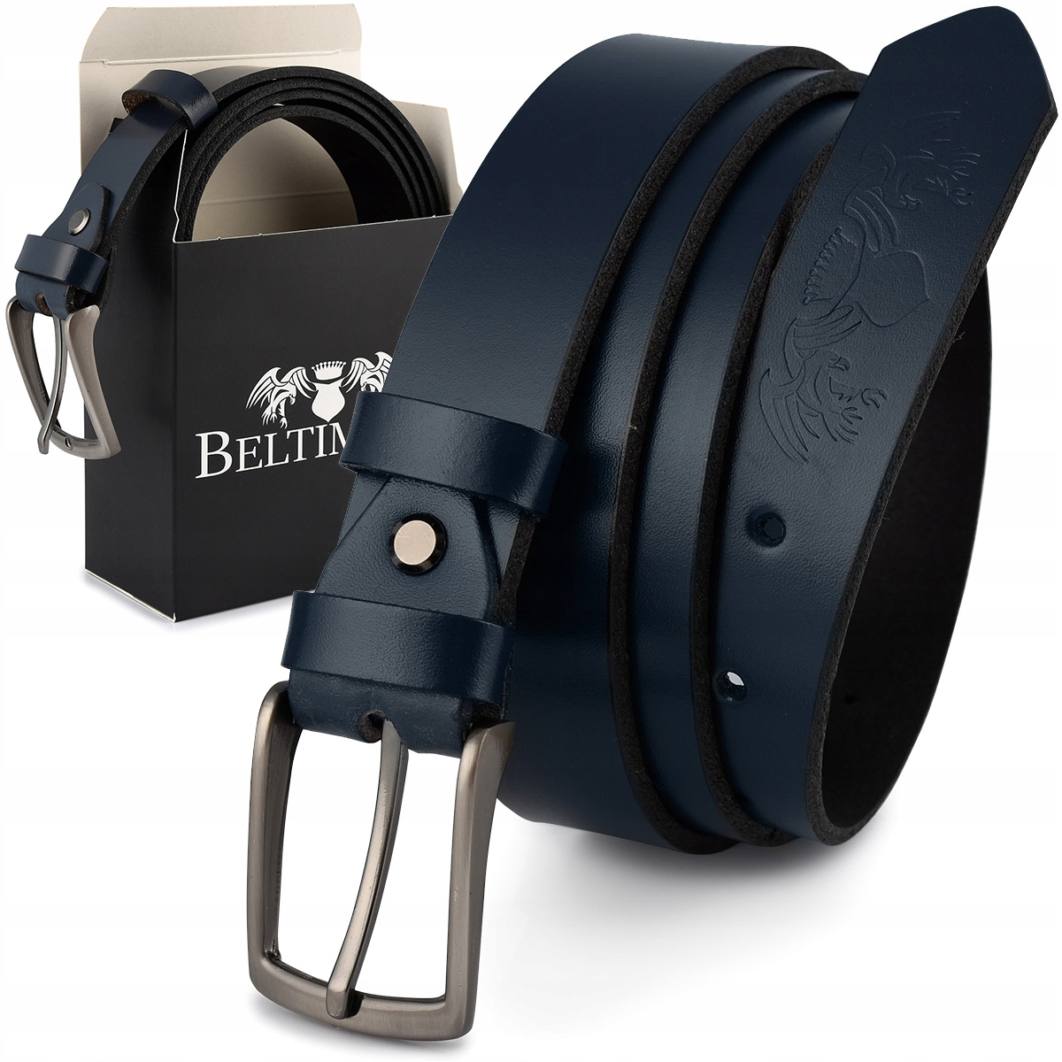 

Beltimore skórzany pasek granatowy do spodni wąski