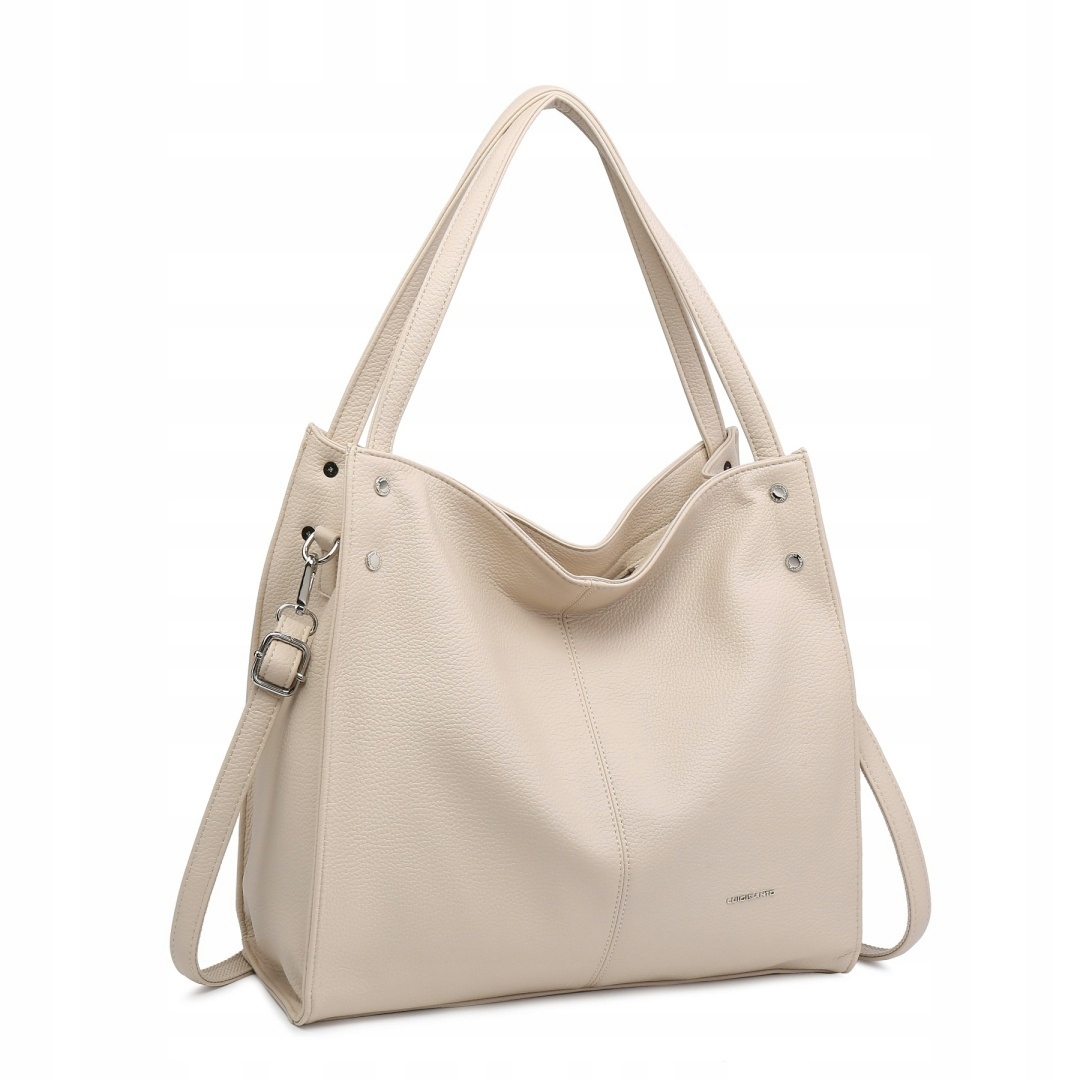 Torebka Damska Shopper Duża Pojemna Beżowa Na Ramię Skóra ekologiczna Eko