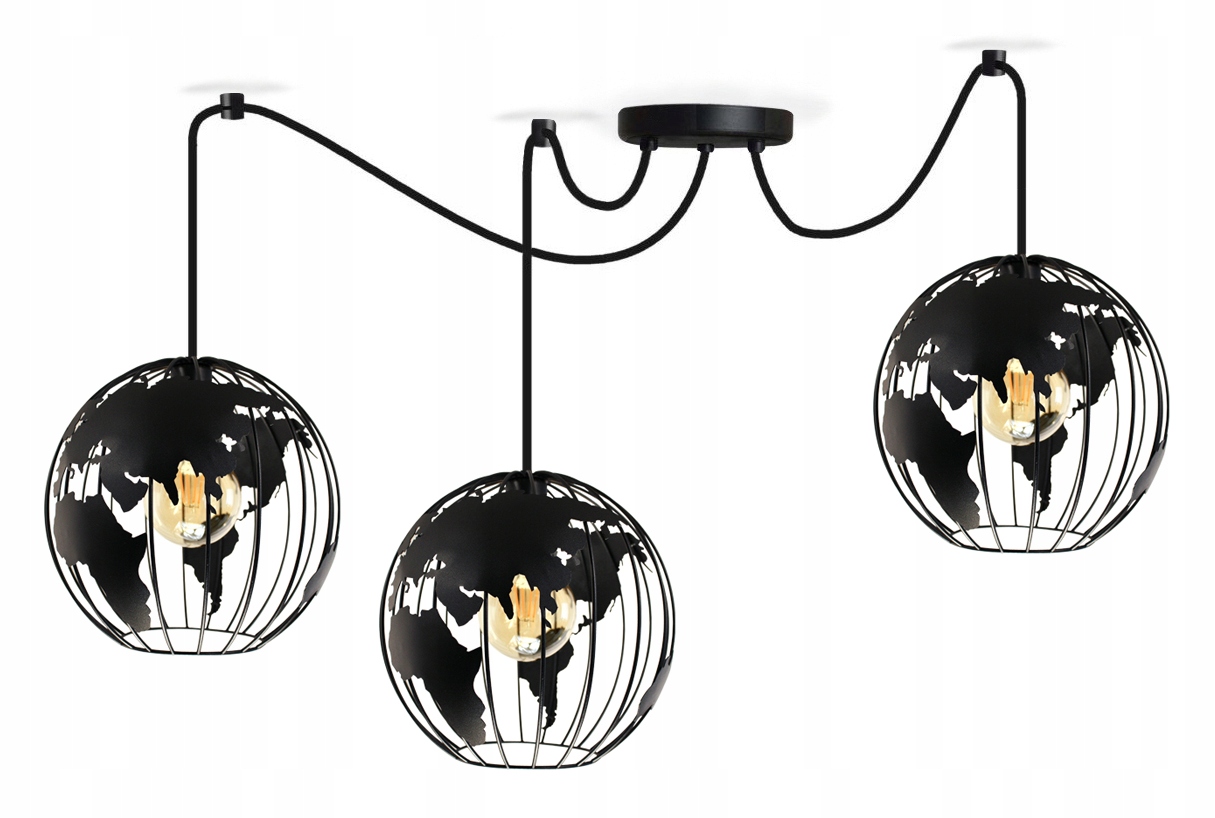 

Pająk Żyrandol Lampa Wisząca Globus 3 Kula Czarna