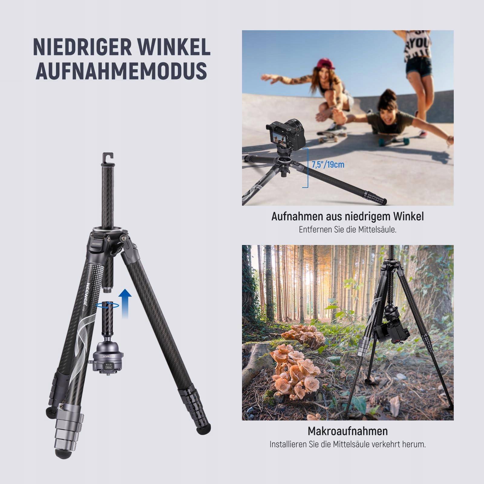 NEEWER LITETRIP LT32 Statyw 62" Z Włókna Węglowego Głowica 360° — miniatura 8