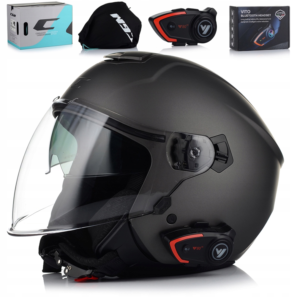 Motocyklová Prilba Cgm 126A Otvorený Skúter Chopper Clona Interkom