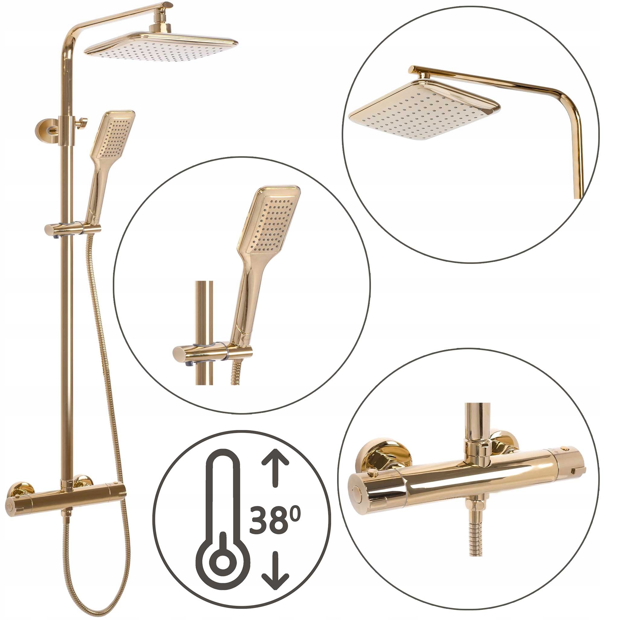 Nástenná sprchová súprava zlatá s termostatom Rea Tom Gold Lesk