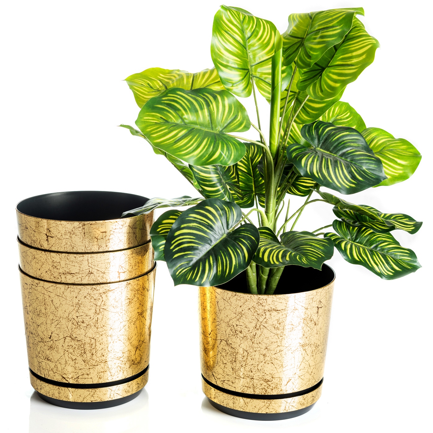 12 cm Doniczka z podstawką wzór STARE ZŁOTO klasyczna loft retro rustykalna