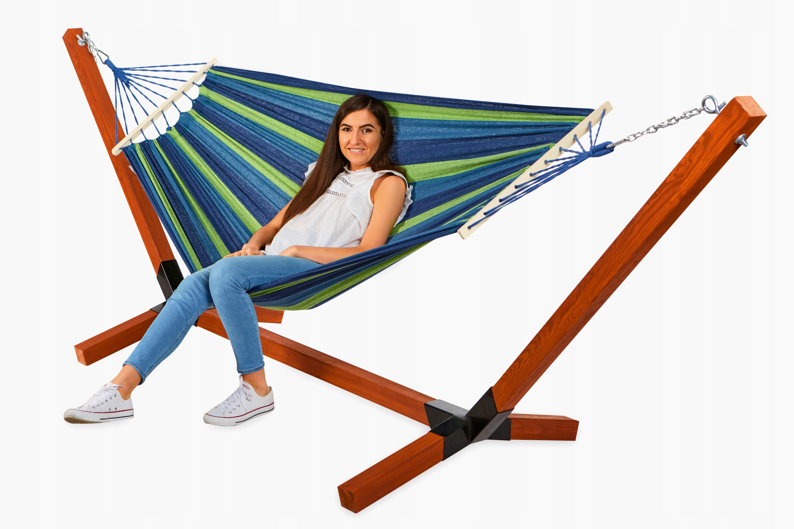 ZESTAW STELAŻ IMPREGNOWANY DREWNIANY 300 HAMAK 220x150 PROSZKOWO MALOWANE