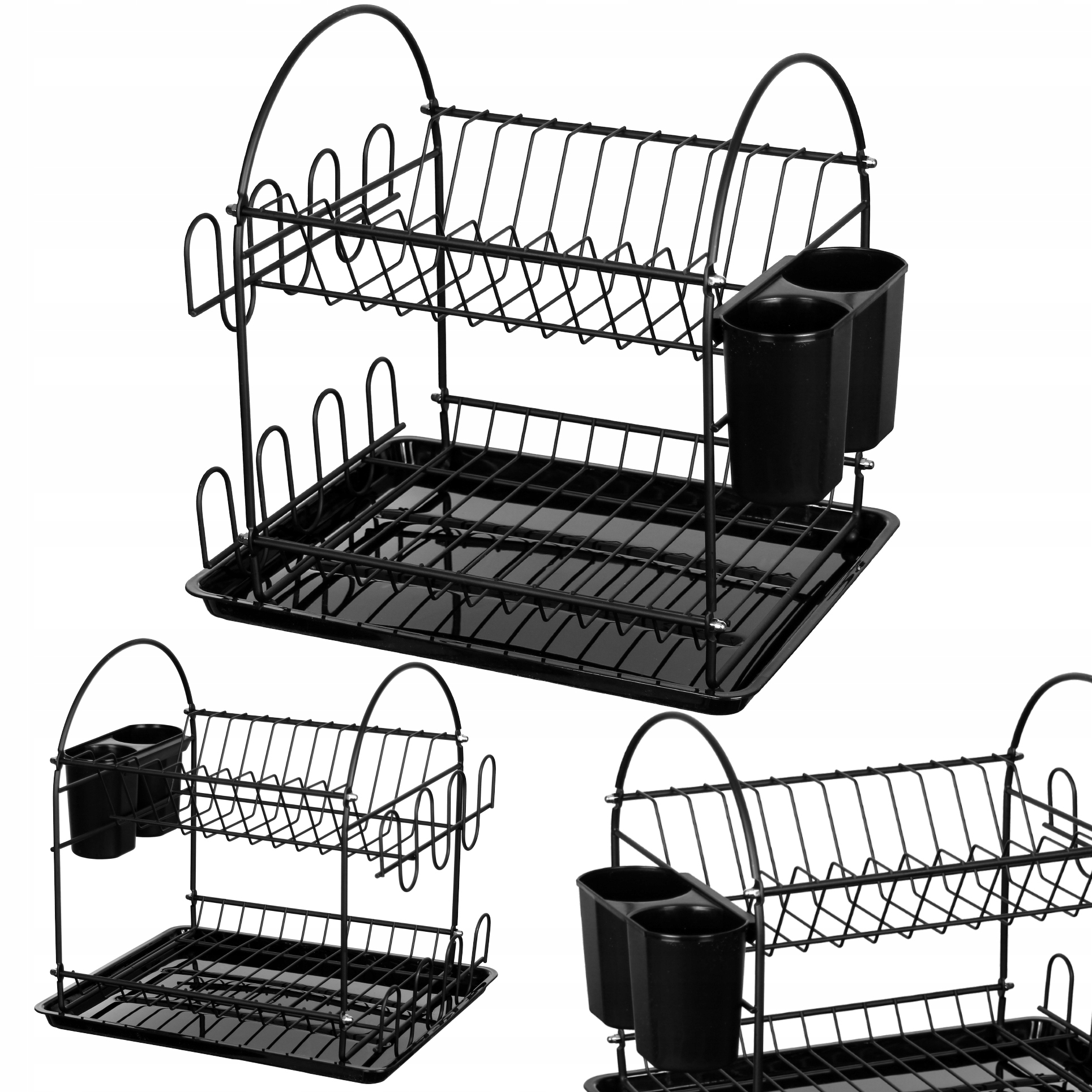 SUSZARKA DO NACZYŃ DWUPOZIOMOWA OCIEKACZ NA TALERZE SZTUĆCE CZARNA XL Typ dwupoziomowa