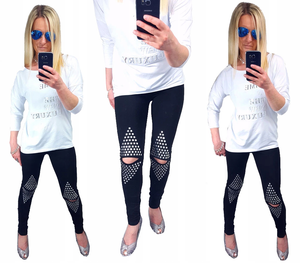 

Spodnie Legginsy Rurki Ćwieki Ripped Getry Dziury