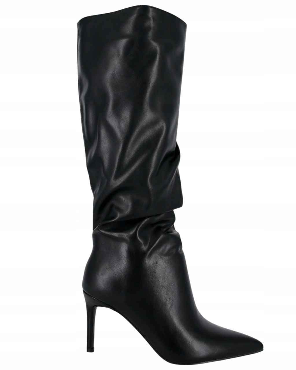 Kozačky Na Podpatku 8 CM S Nařaseným Svrškem, Černá Eko Kůže, Velikost 38