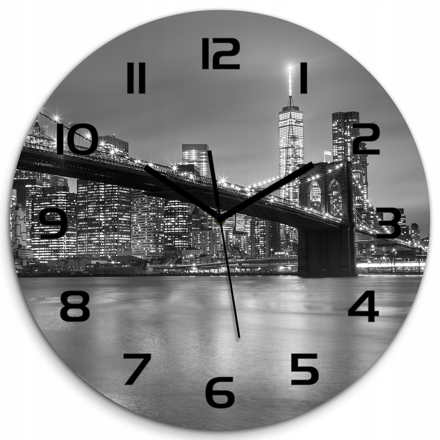 

Zegar ścienny ze szkła, duży Nowy Jork nocą fi 60