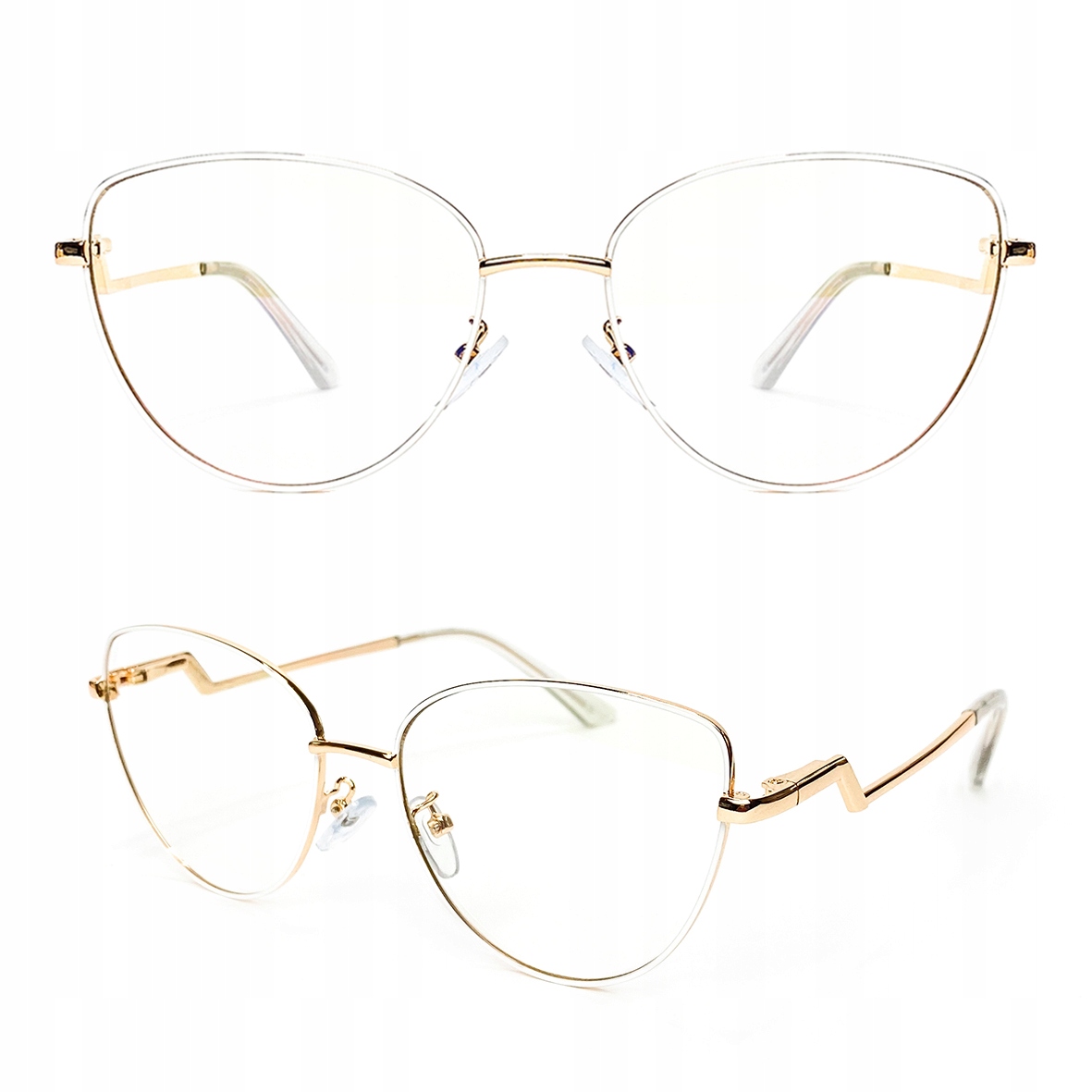 

Okulary Zerówki Kobiece Kocie Cat Eye Glam Białe