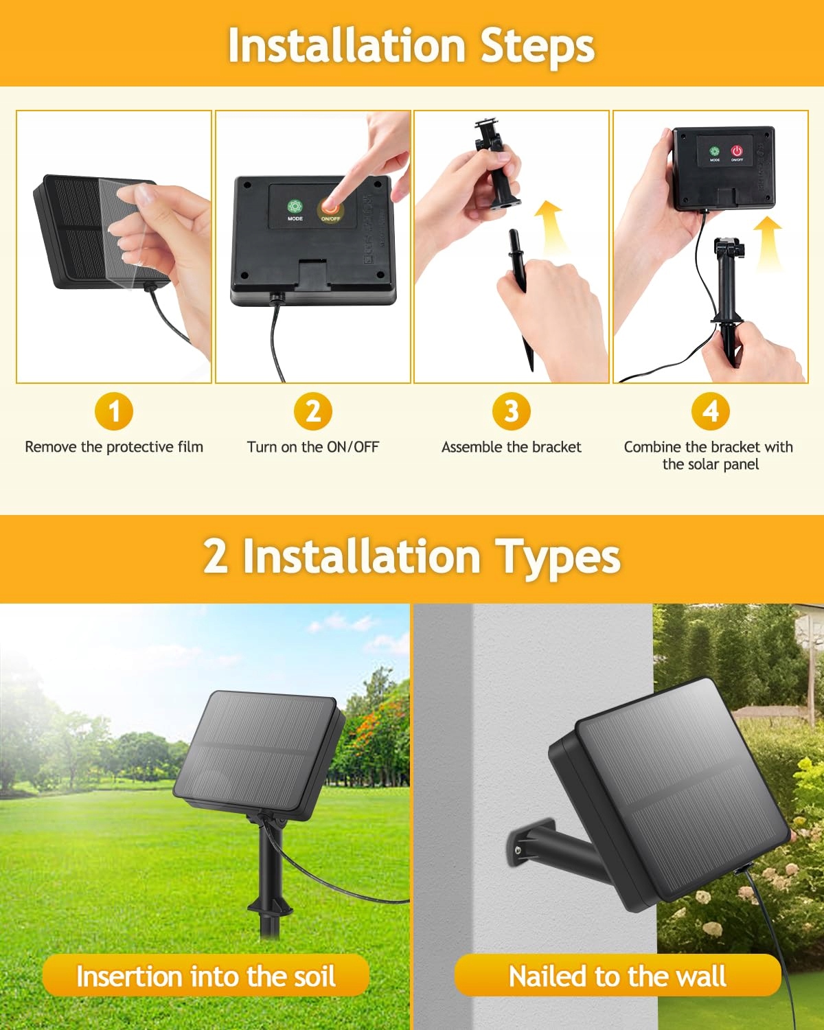 YIFMOO Solarna Girlanda Zewnętrzna 12M 120LED 8 Trybów IP65 Wodoodporna — miniatura 6