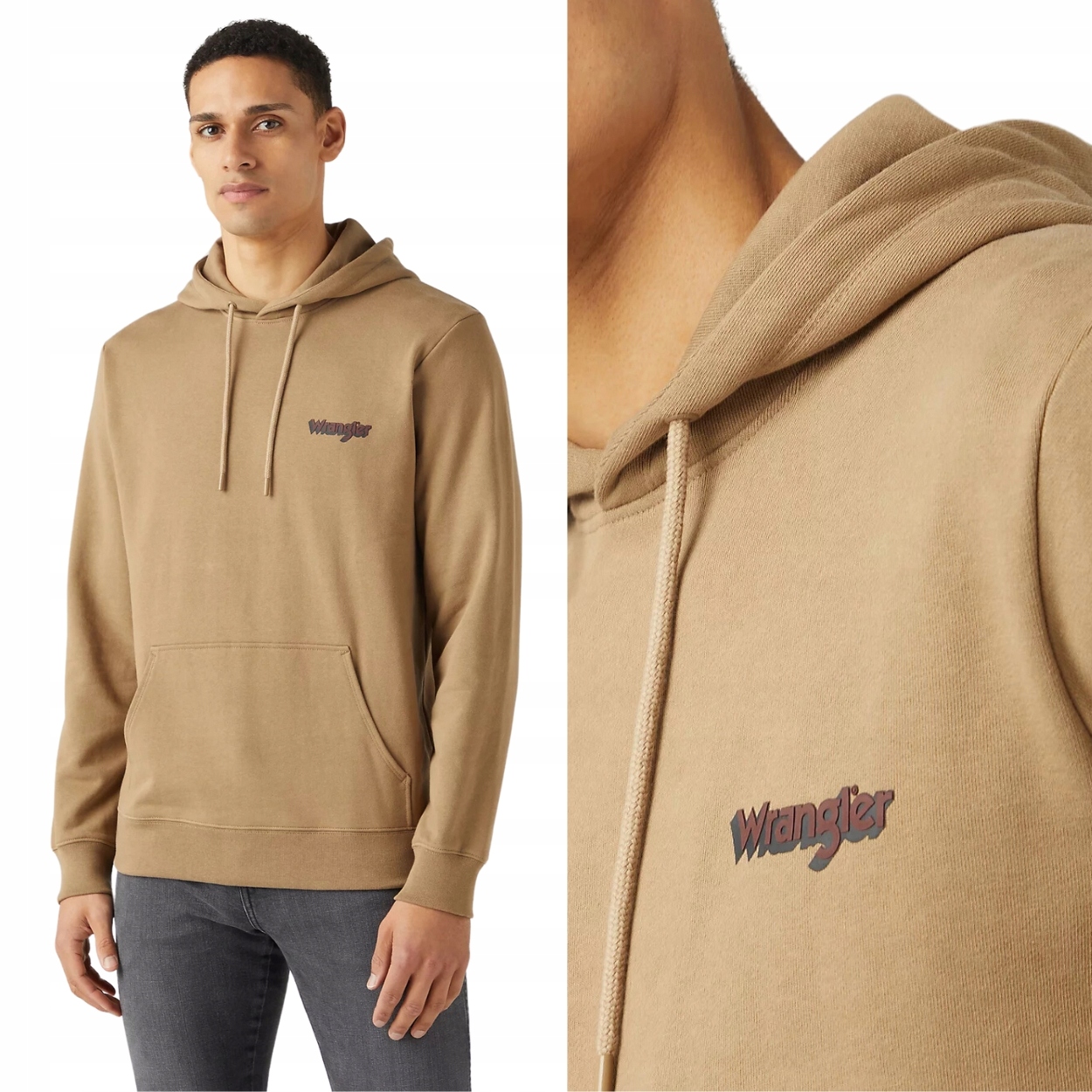 Wrangler Logo Hoodie Lead Grey bavlněná mikina s kapucí (klokanka) M