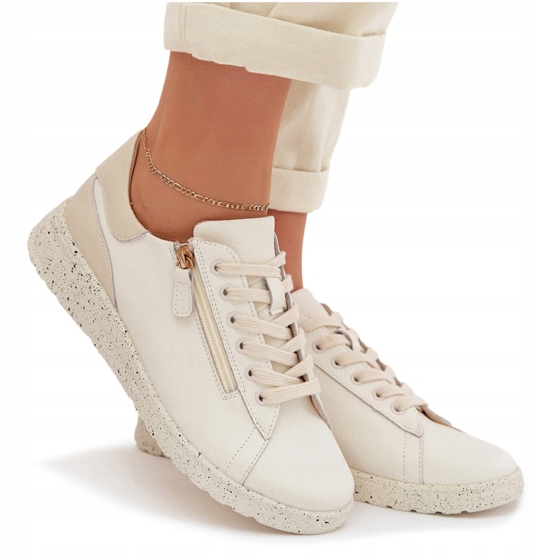 Dámské Polobotky, Přírodní Kůže, Šněrovací, Zip, Béžová Barva, Velikost 38