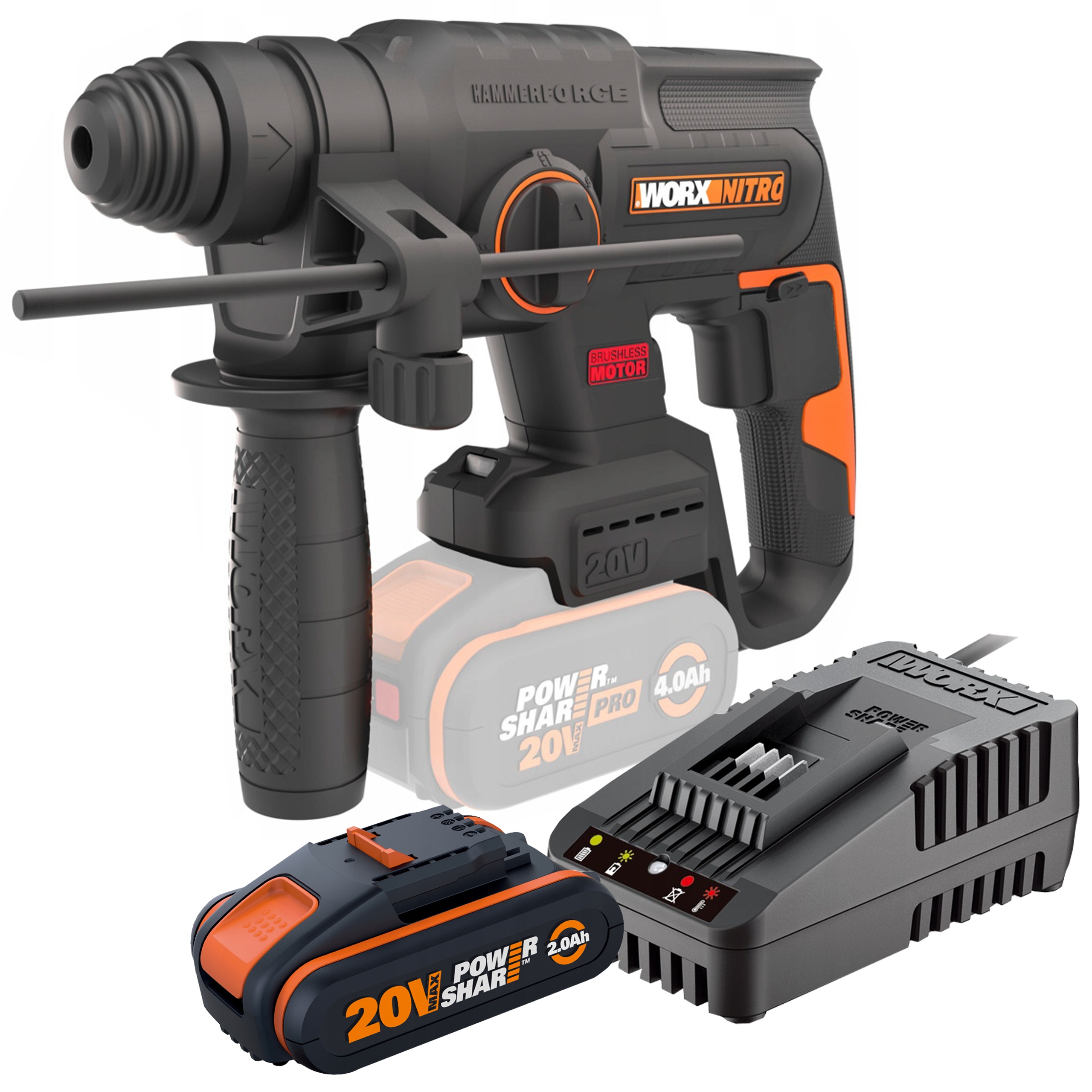 WORX NITRO WX3819 20V Bezszczotkowa Młotowiertarka Akumulatorowa — miniatura 13