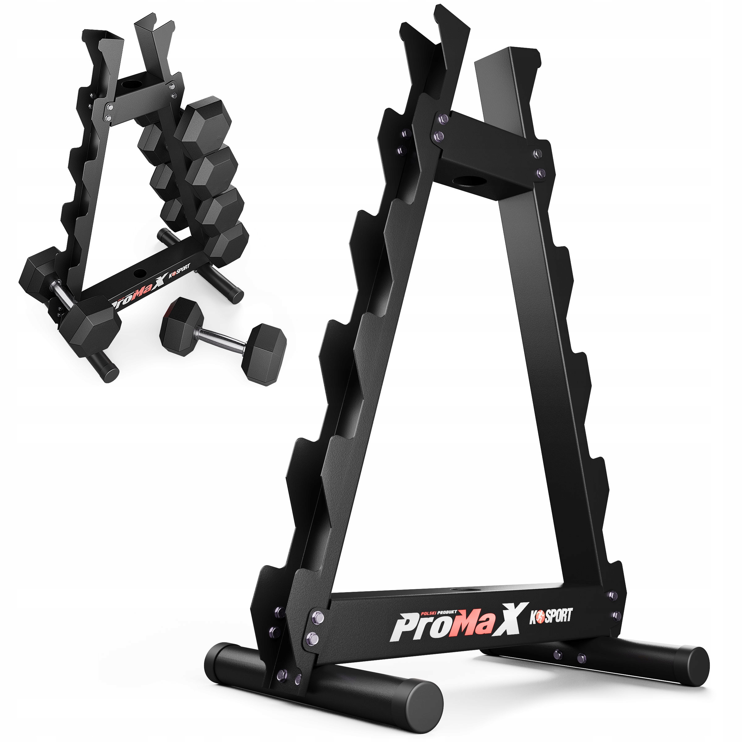 Stojak na hantle hantelki trójkątny piramida na 5 par do 150 kg K-sport