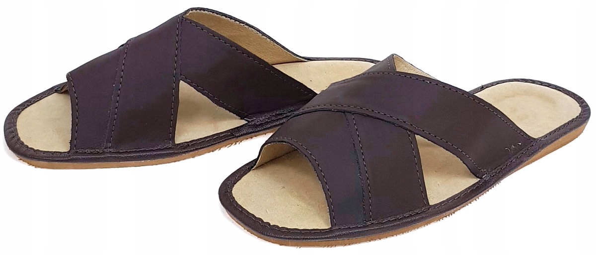 Odkryte Pantofle Męskie Kapcie Domowe Skóra *41* Marka inna