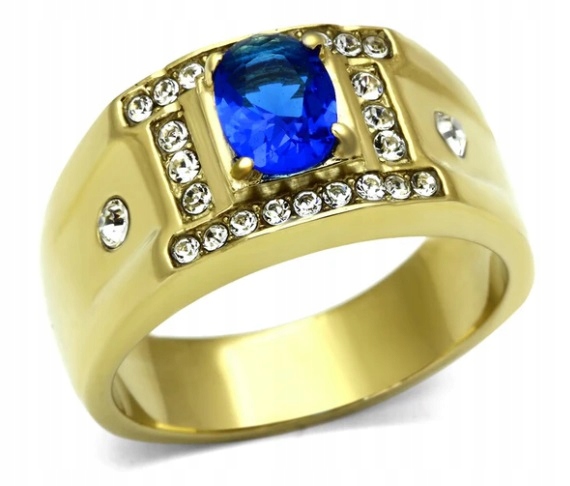 Zlatý pánský prsten s modrým očkem zirkon velikost 27 28 ocel 316 L