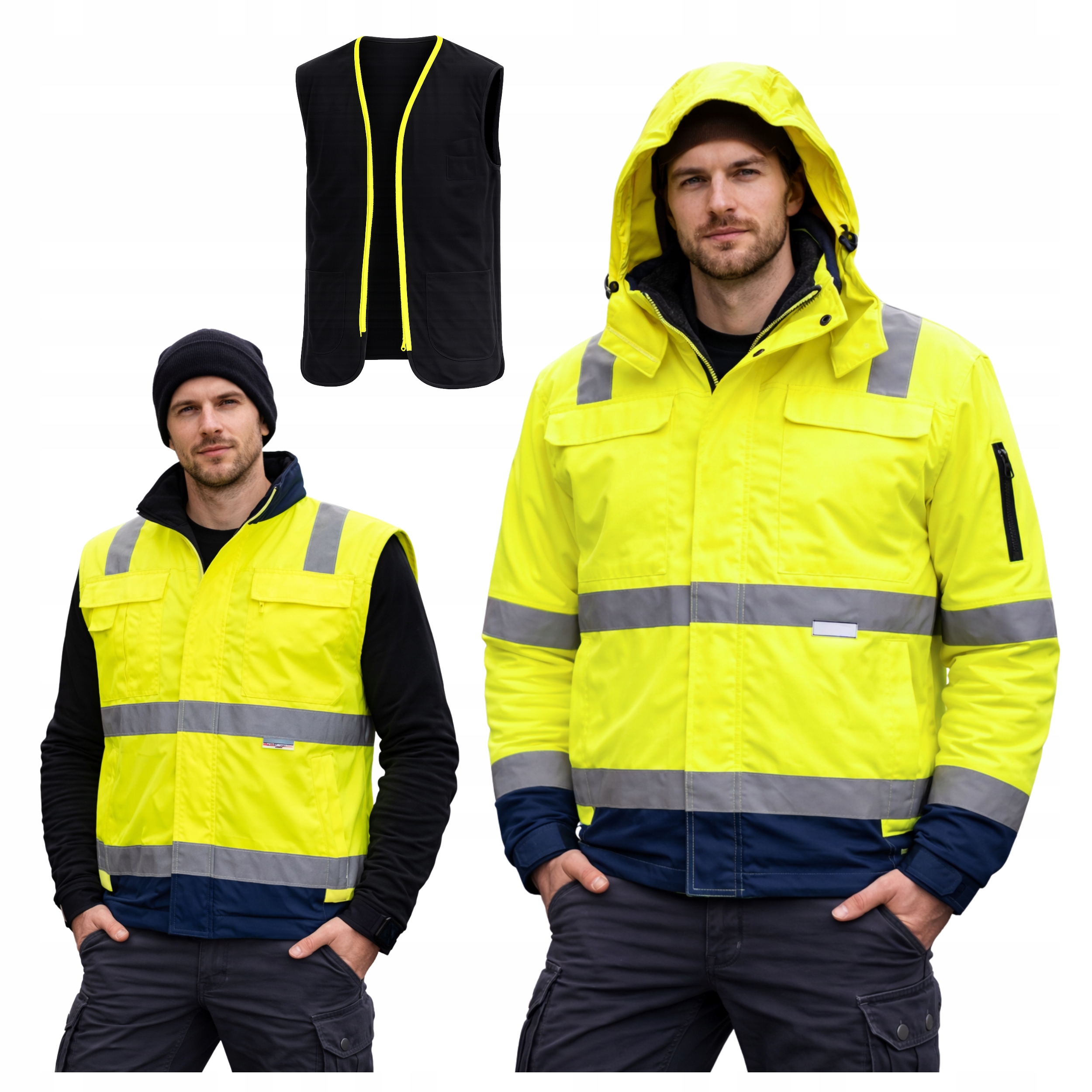 Pánská reflexní pracovní bunda Pilotka 4v1 žlutá, voděodolná, zateplená Bozp