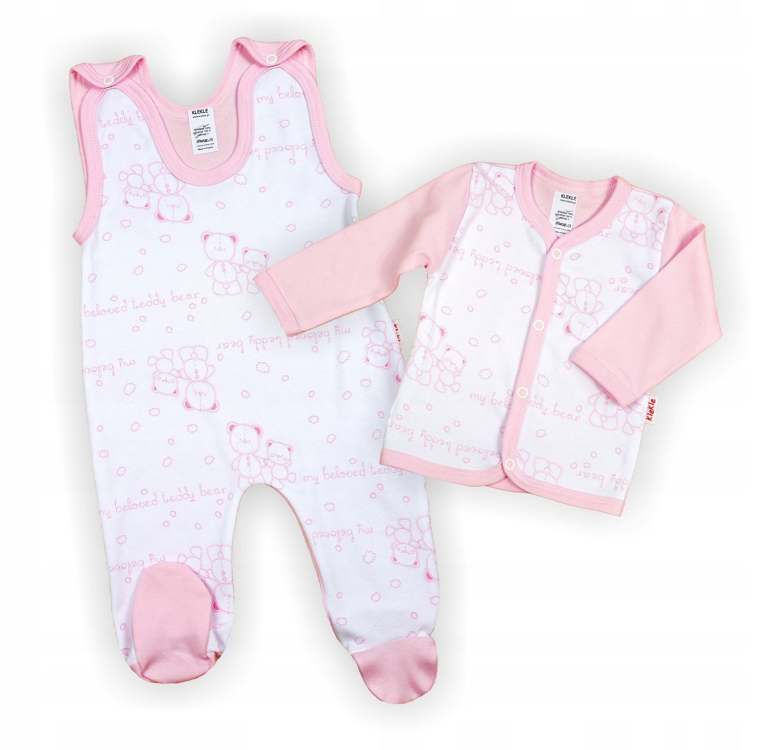 KOMPLET ŚPIOCHY ŚPIOSZKI + KAFTANIK Misie RÓŻ 74 KLEKLE