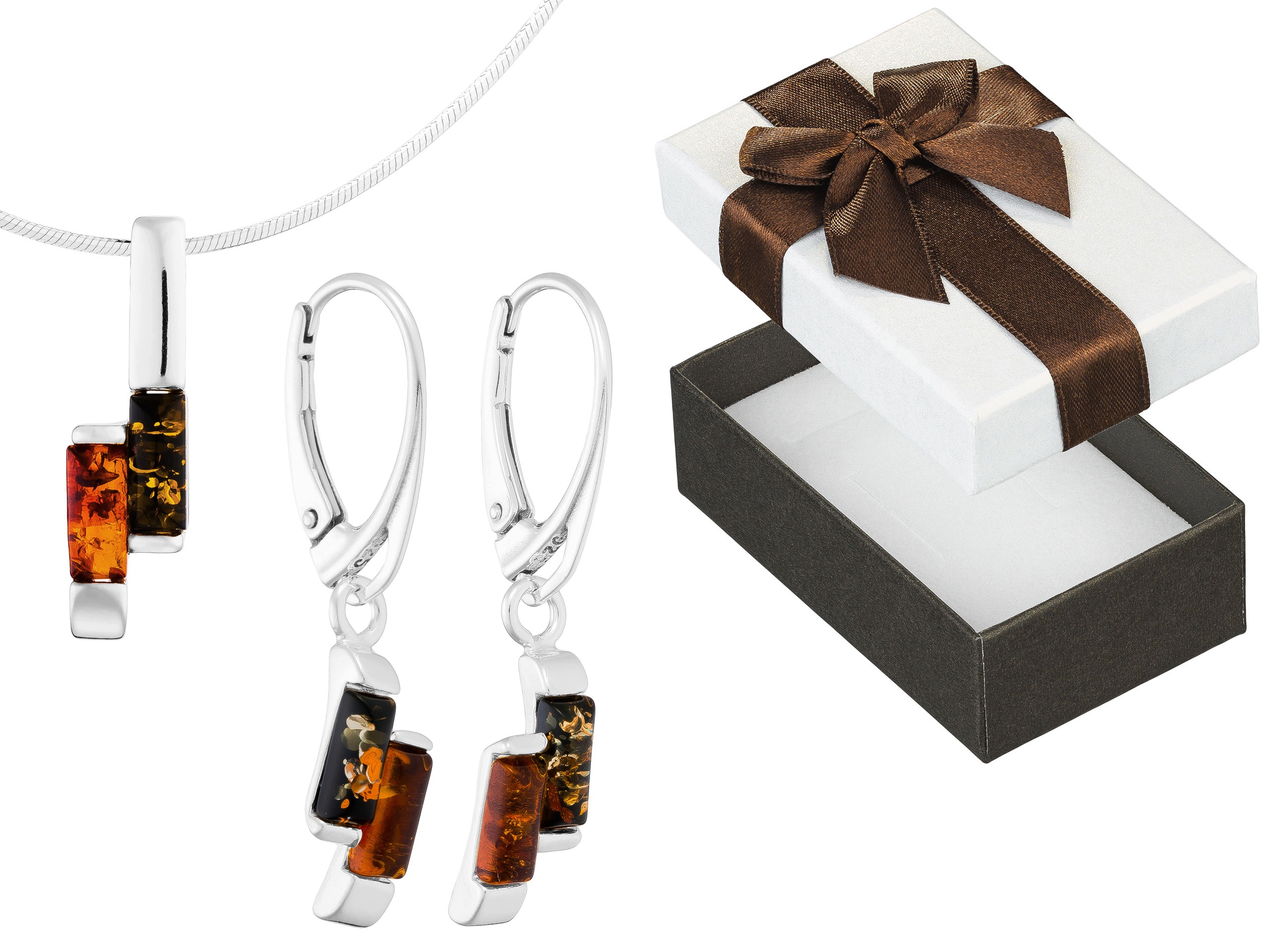 Elegantní komplet stříbrných šperků s jantarem Klasický dámský set