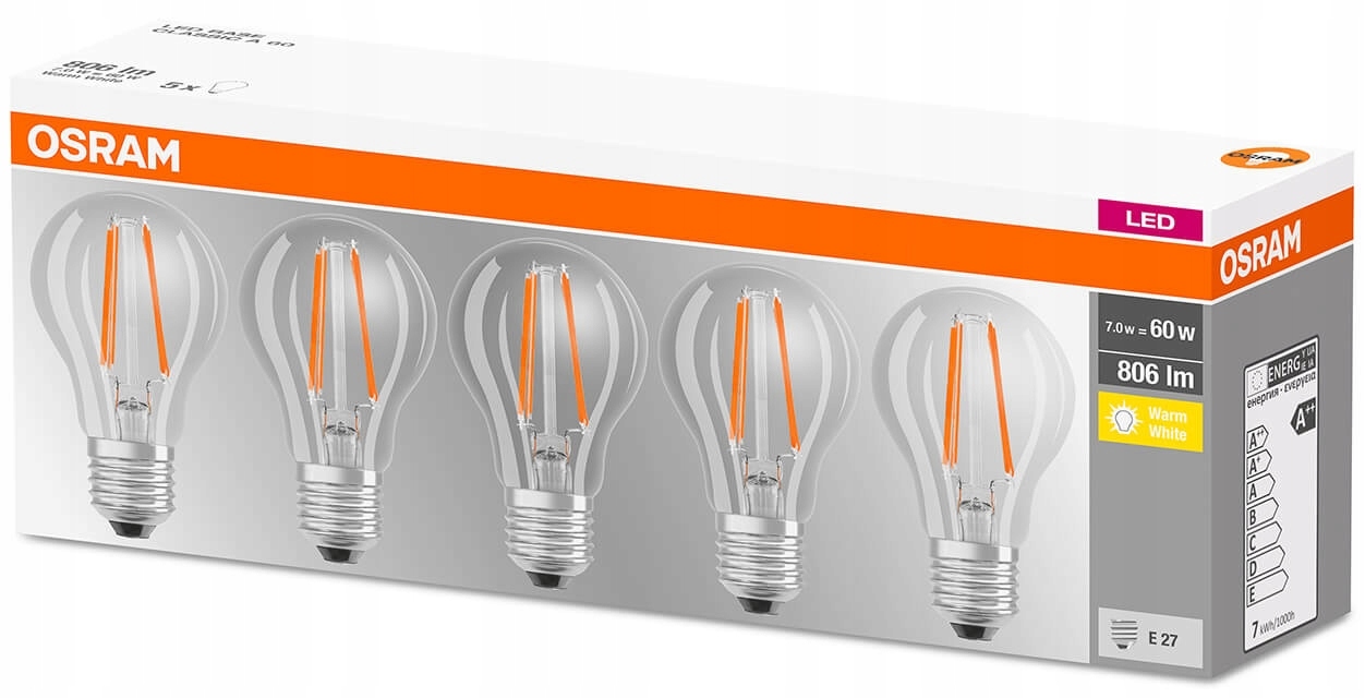 

Zestaw 5x Żarówka Led Filament E27 7W 2700K Osram